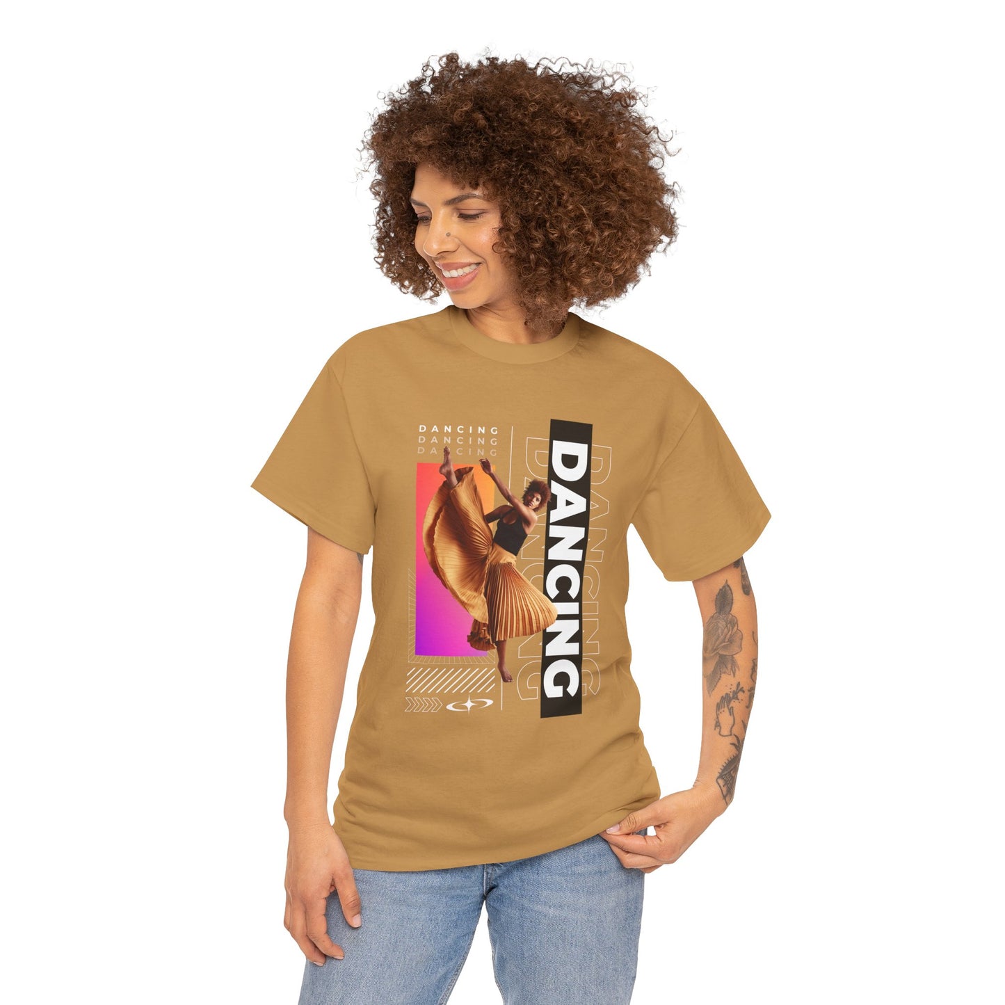 “Dancing” Streetwear-Inspired Female Dancer Unisex Heavy Cotton Tee – Urban Dance Graphic T-Shirt for Performers and Dance Lovers