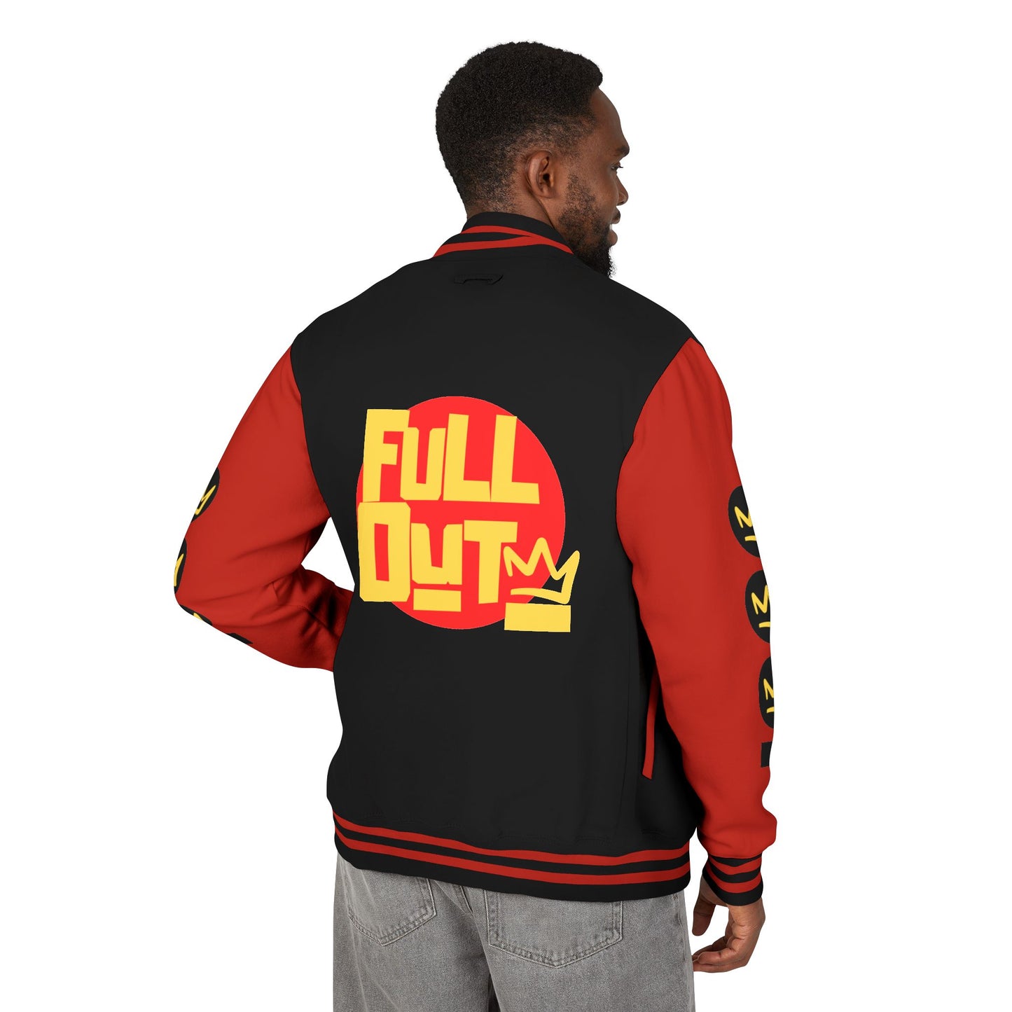 Full Out Premium Collection Letterman Jacket β Unisex Heavyweight Varsity Jacket with "Full Out" Back Graphic and "Crew" Front Design