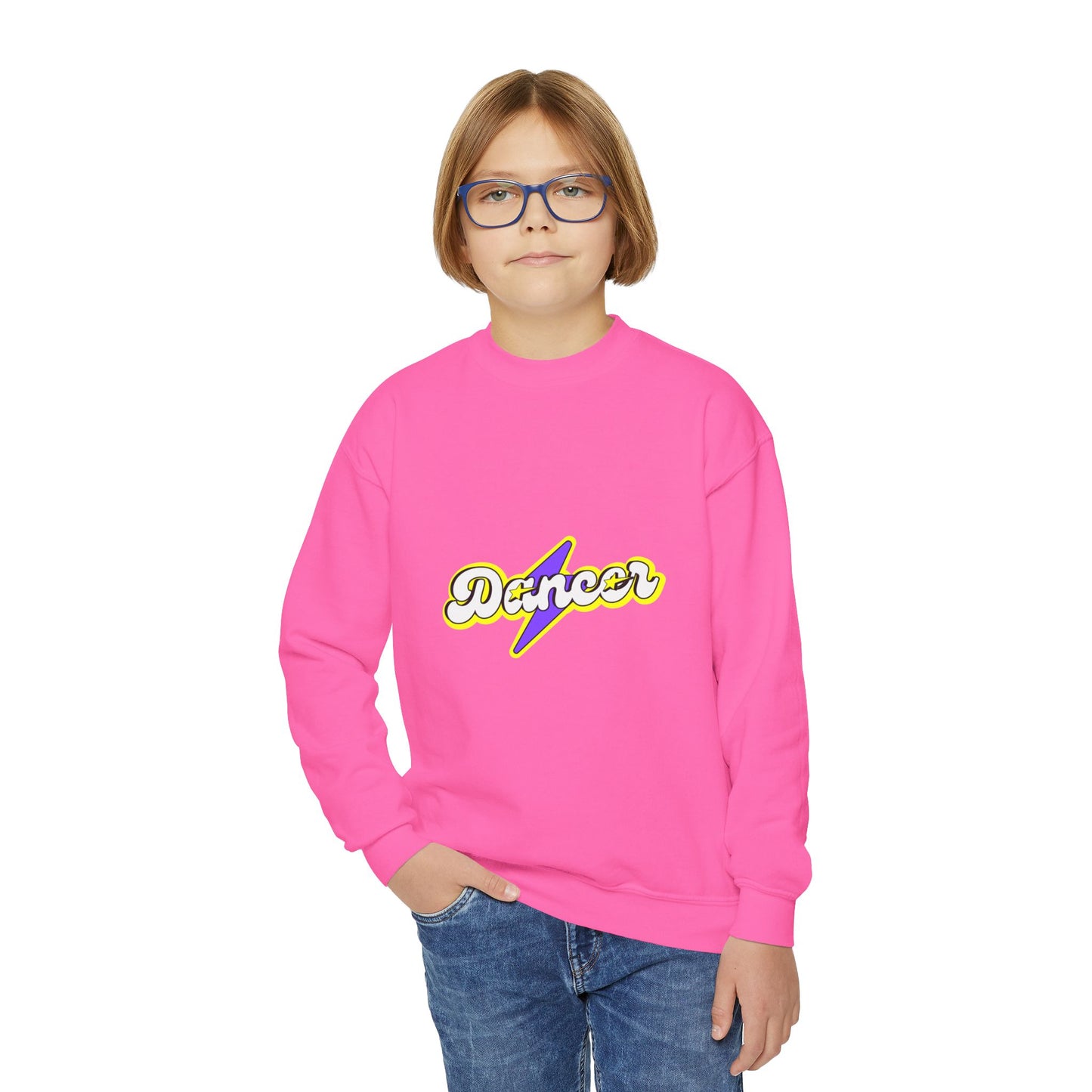 "Dancer" Youth Crewneck Sweatshirt – Superhero-Inspired Dance Graphic Pullover for Kids and Teens