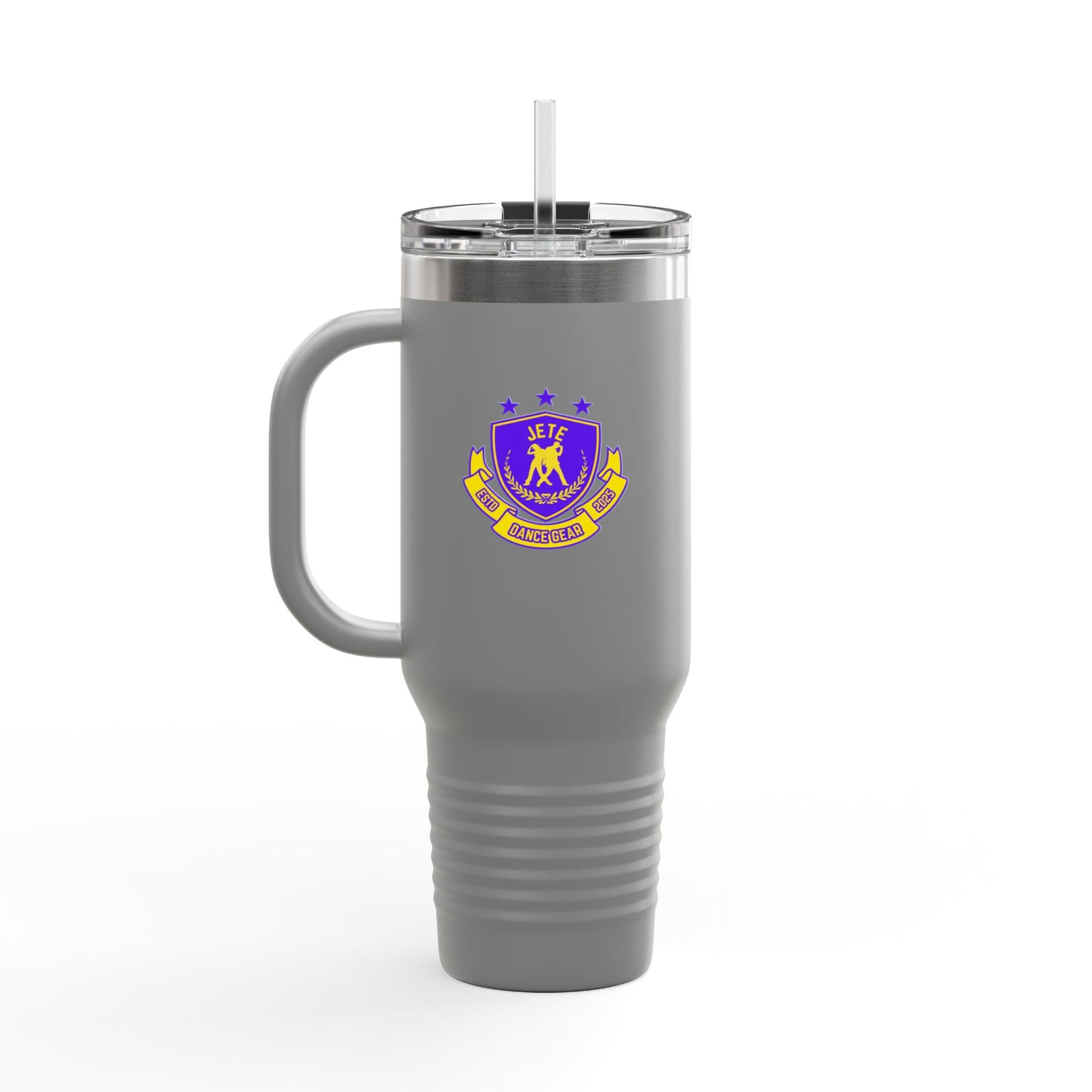 "Jeté Dance Gear Estd 2025" | 40oz Insulated Travel Mug with Collegiate-Inspired Graphic – Durable Stainless Steel Tumbler for Dancers & Dance Lovers