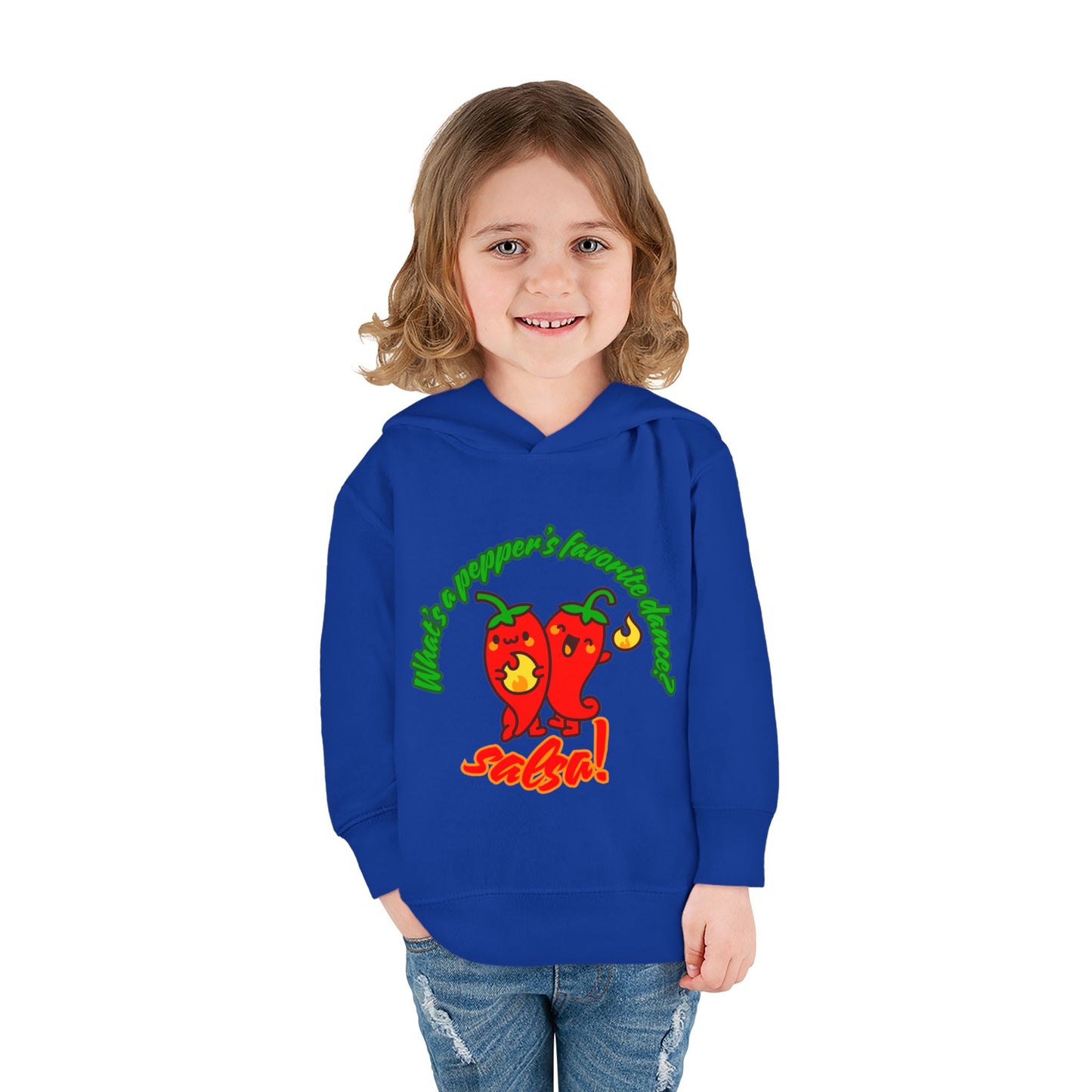 "What's a Pepper's Favorite Dance? Salsa!" Toddler Fleece Dance Hoodie – Funny Colorful Pullover for Kids