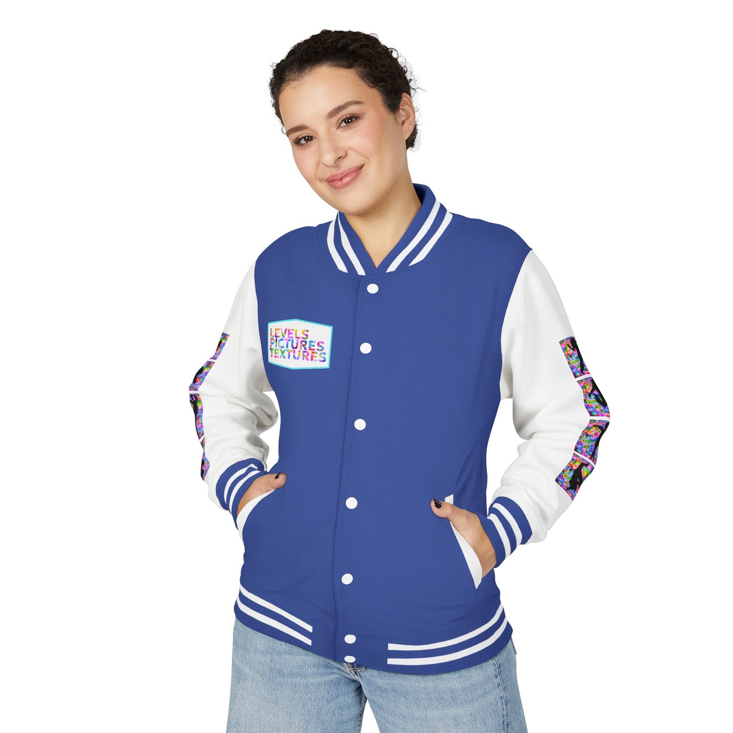 Levels Premium Collection Dance Letterman Jacket β Colorful Unisex Streetwear Varsity Jacket with "Levels Pictures Textures" Front and Dancer Silhouette Back Graphic