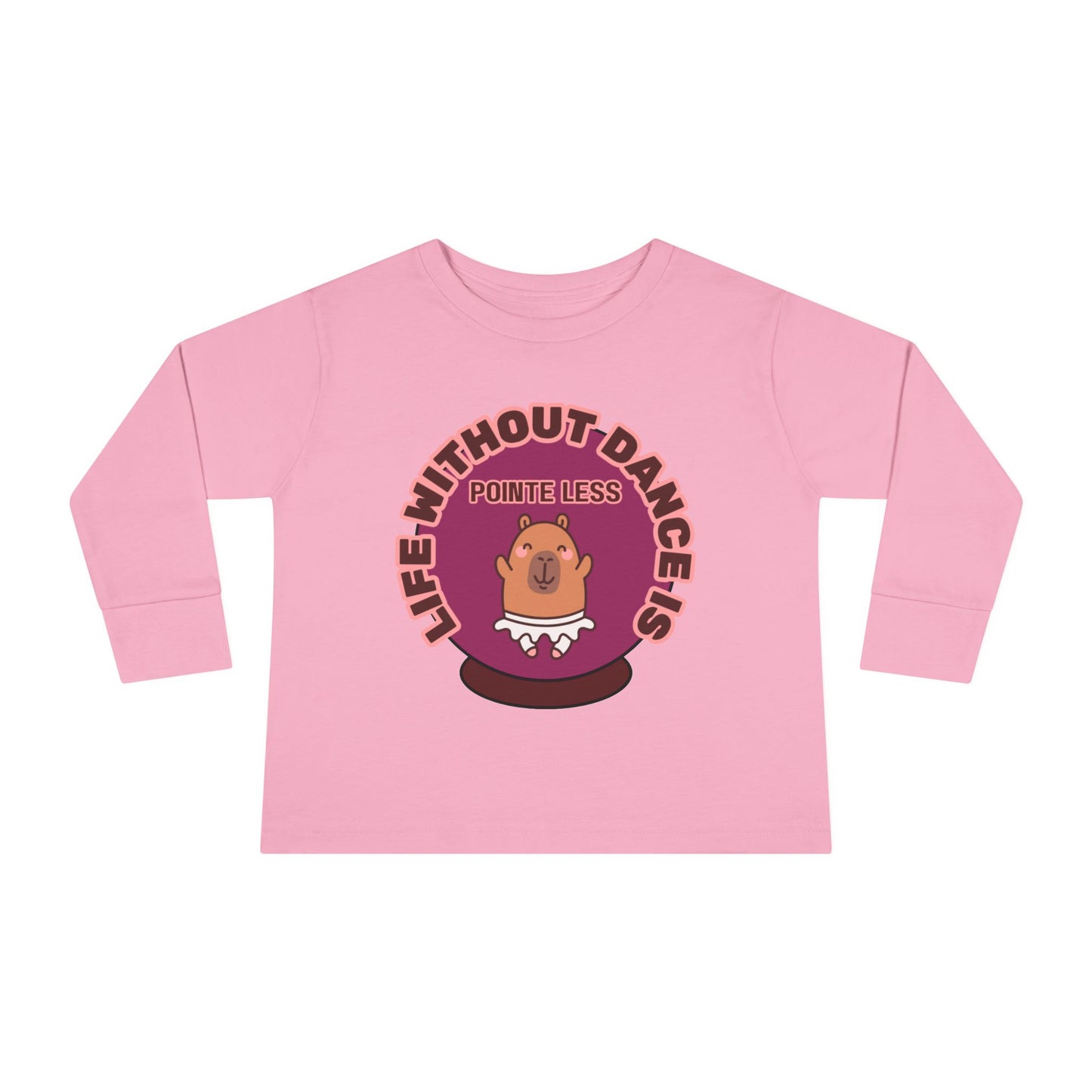 "Life Without Dance Is Pointeless" Toddler Dance T-Shirt – Cute Dancing Capybara Graphic Long Sleeve Tee for Kids