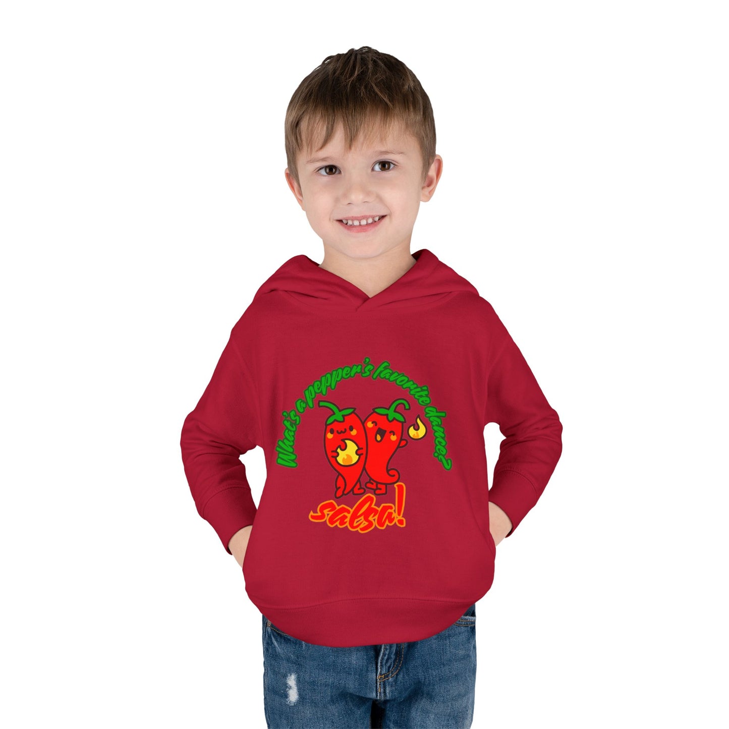 "What's a Pepper's Favorite Dance? Salsa!" Toddler Fleece Dance Hoodie – Funny Colorful Pullover for Kids