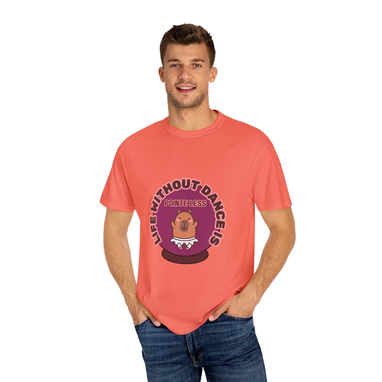 "Life Without Dance is Pointeless" Unisex Garment-Dyed T-Shirt – Cute Dancing Capybara Graphic Tee – Funny Dance Shirt for Animal Lovers & Performers