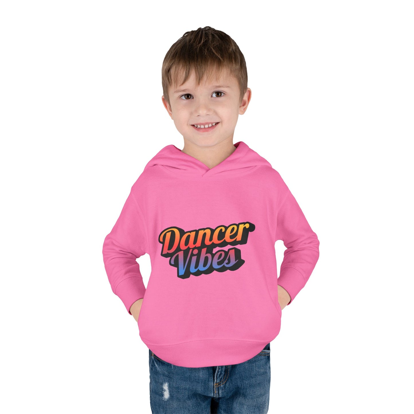 "Dancer Vibes" Toddler Pullover Hoodie – Colorful Dance-Themed Text Graphic Fleece Sweatshirt for Kids