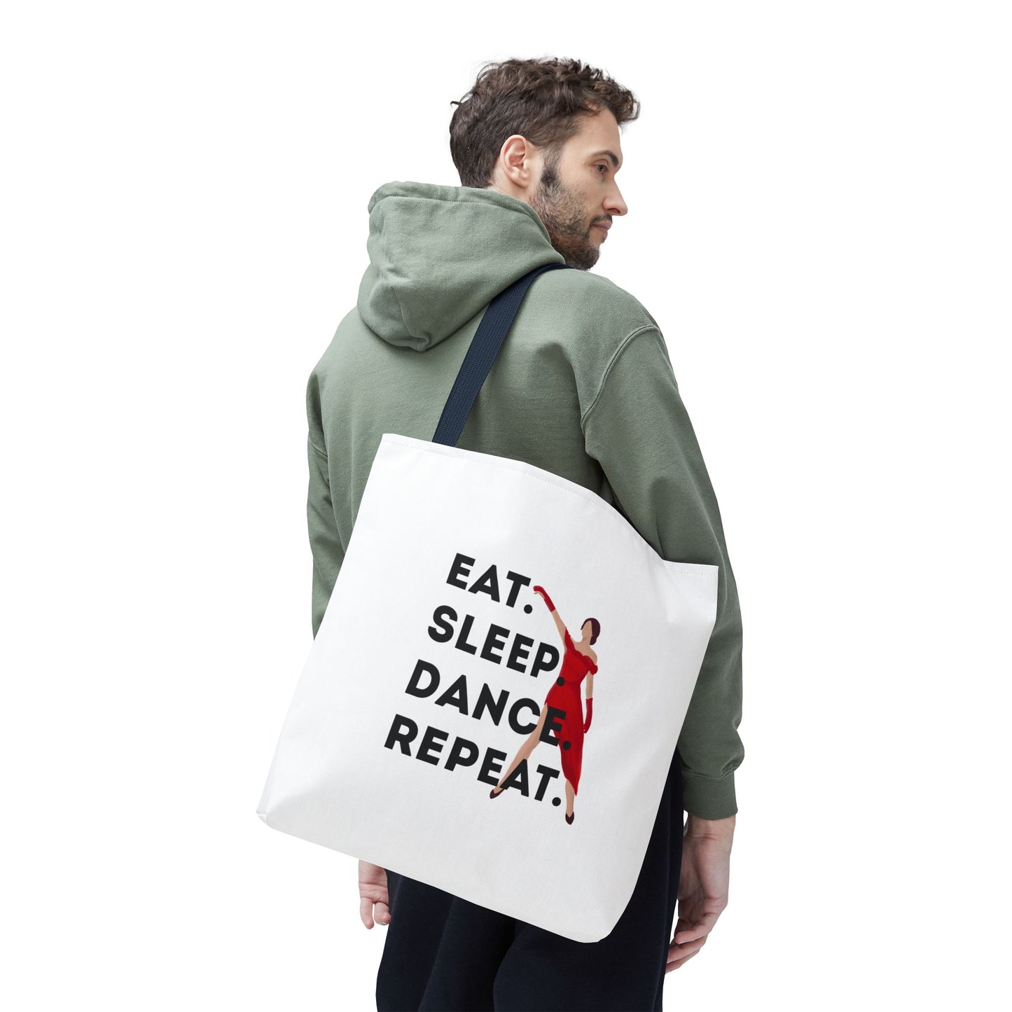 "Eat Sleep Dance Repeat" Canvas Tote Bag – Bold Dancer Graphic Dance Bag for Studio, School & Everyday Use