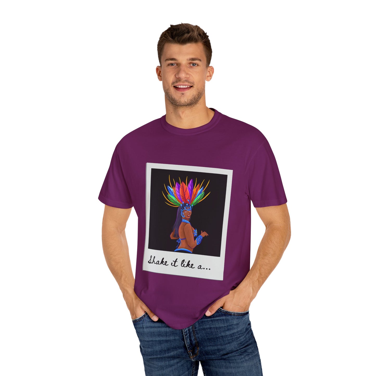 "Shake It Like a Samba Star" Unisex Garment-Dyed Dance T-Shirt – Bold Carnival-Inspired Graphic Tee for Dancers