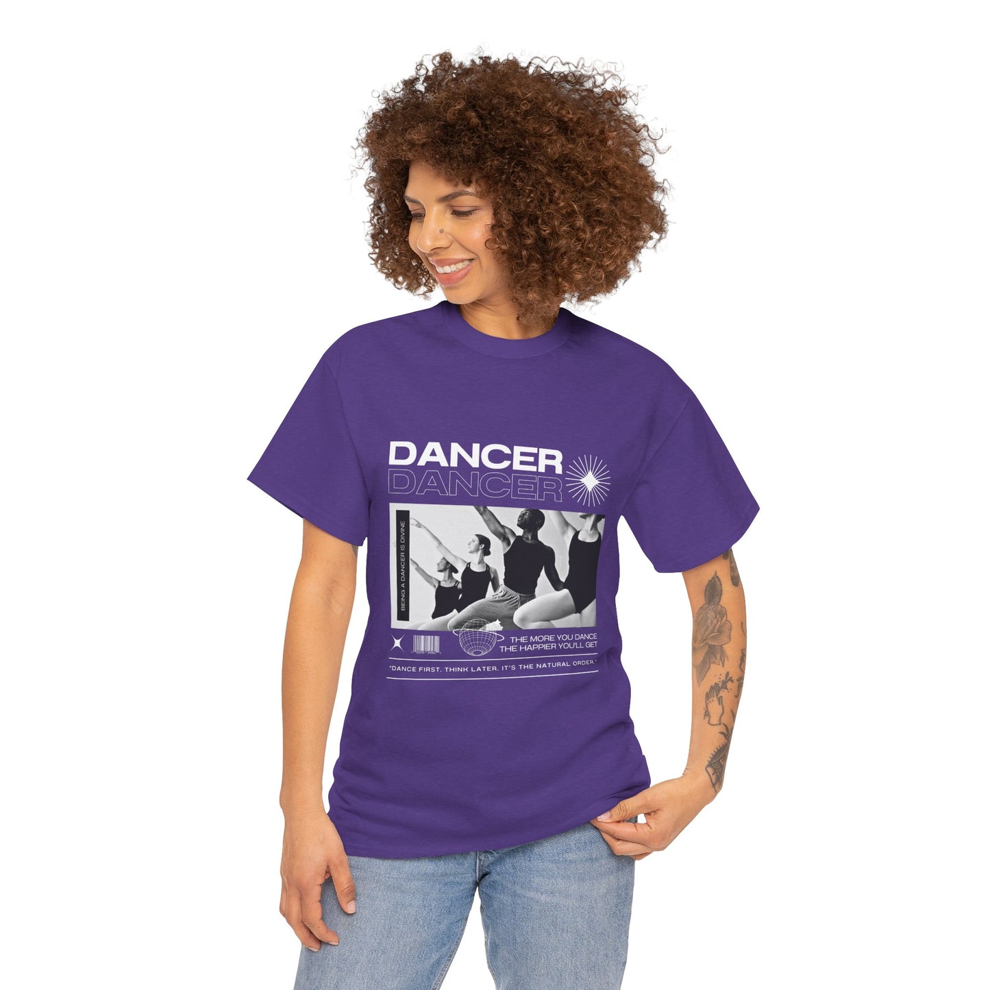 "Dancer" with ballet dancers at the Barre - Unisex Heavy Cotton Tee | Streetwear-Inspired Ballet Training Graphic T-Shirt for Dance Lovers
