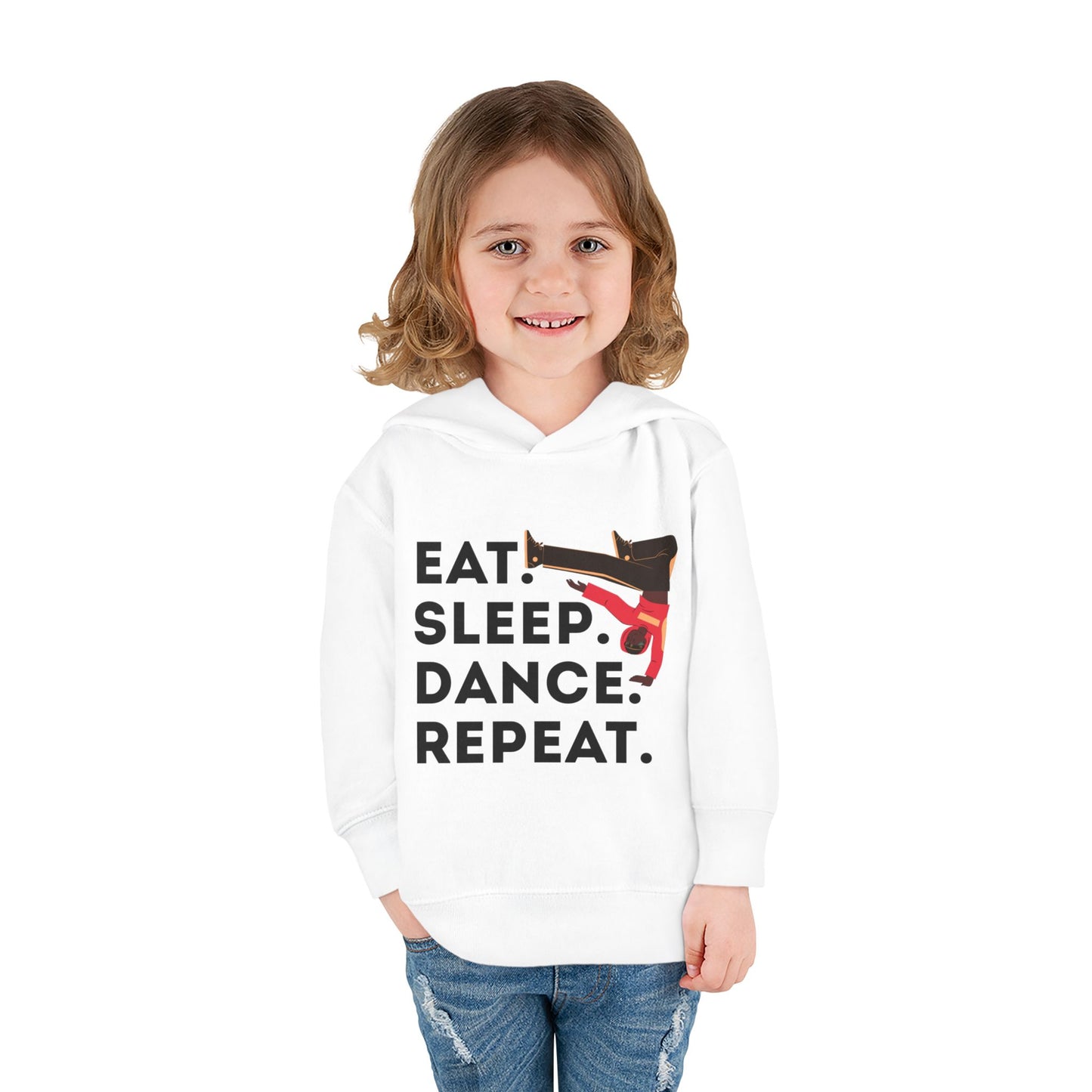 "Eat Sleep Dance Repeat" Toddler Pullover Hoodie – Bold B-Boy Dance Graphic Fleece Sweatshirt for Kids