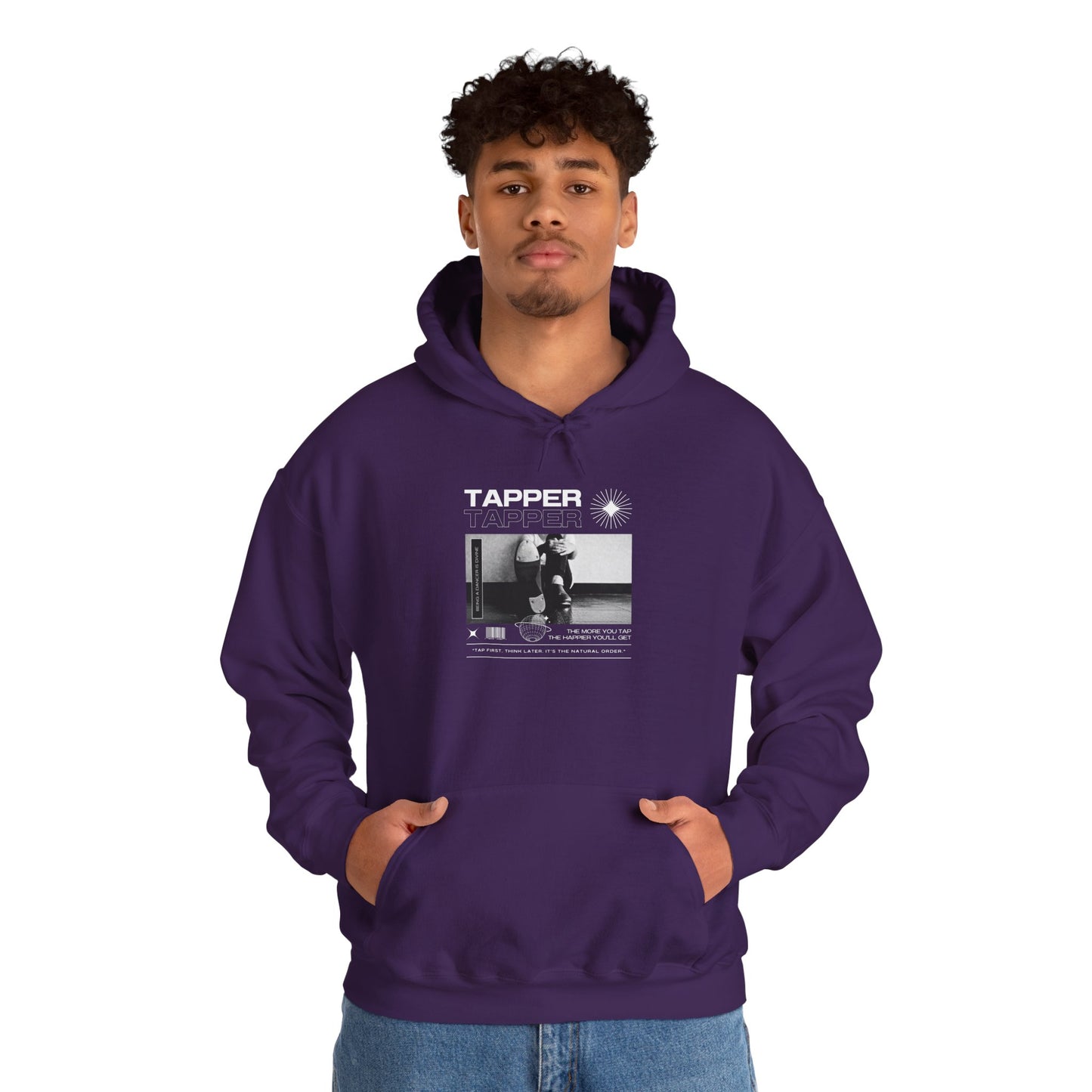 “Tapper” Tap Dance Text with Streetwear-Style Tap Shoes Graphic – Unisex Heavy Blend™ Hooded Sweatshirt – Cozy Dance Hoodie for Tap Dancers & Performing Arts Fans
