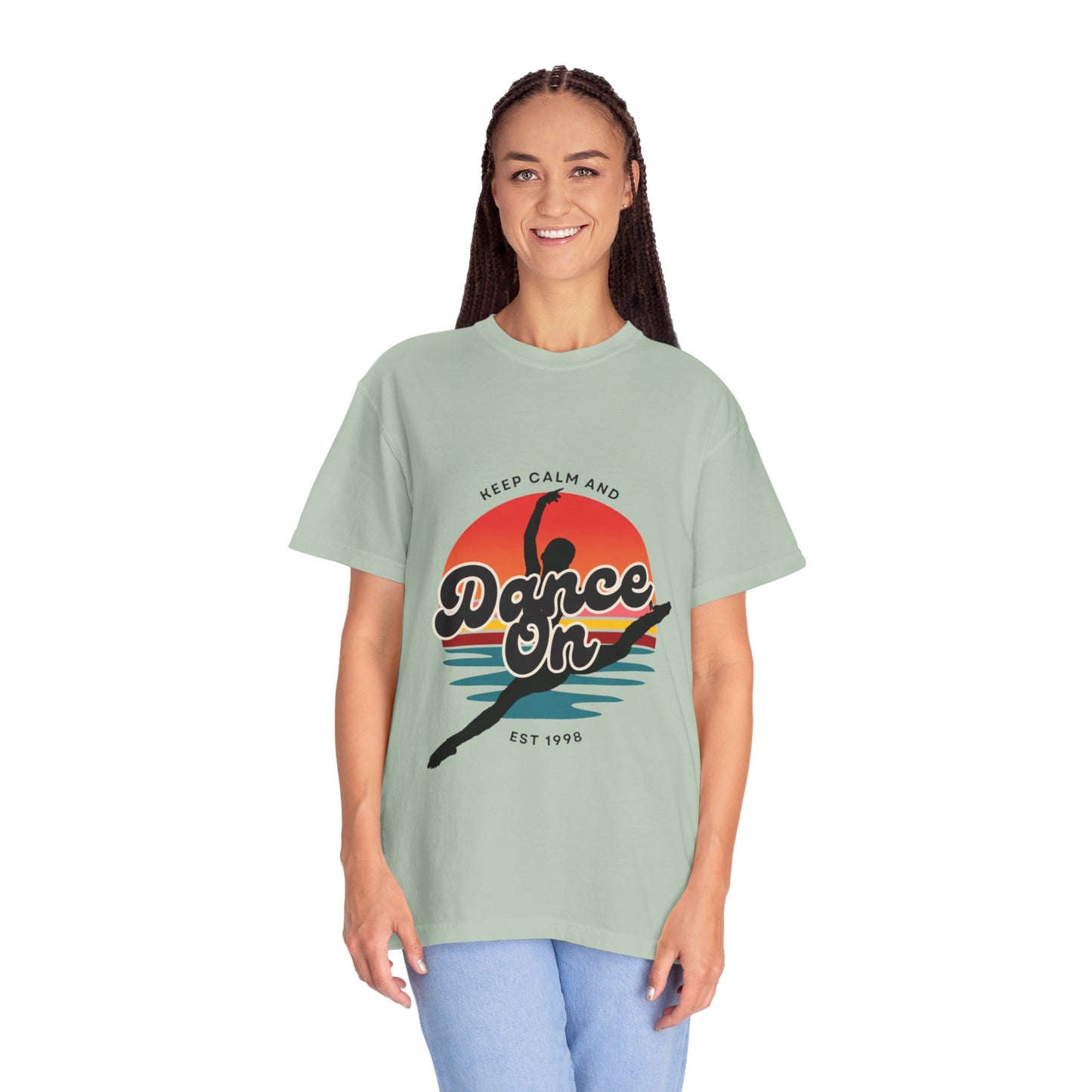 "Keep Calm and Dance On" Unisex Garment-Dyed T-Shirt – Retro Dance Graphic Tee – Vintage-Inspired Comfort Shirt for Dancers