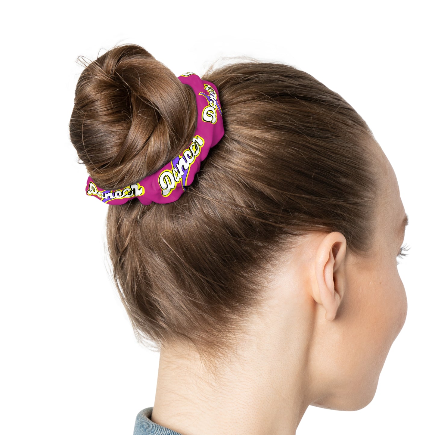 “Dancer” Scrunchie – Superhero-Inspired Dance Hair Accessory with Bold Graphic for Performers