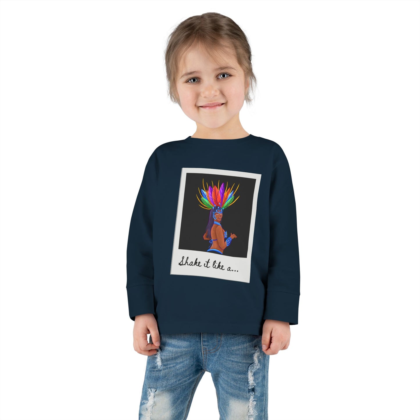 "Shake It Like a…” Toddler Long Sleeve Tee – Samba Dancer Graphic Shirt for Kids