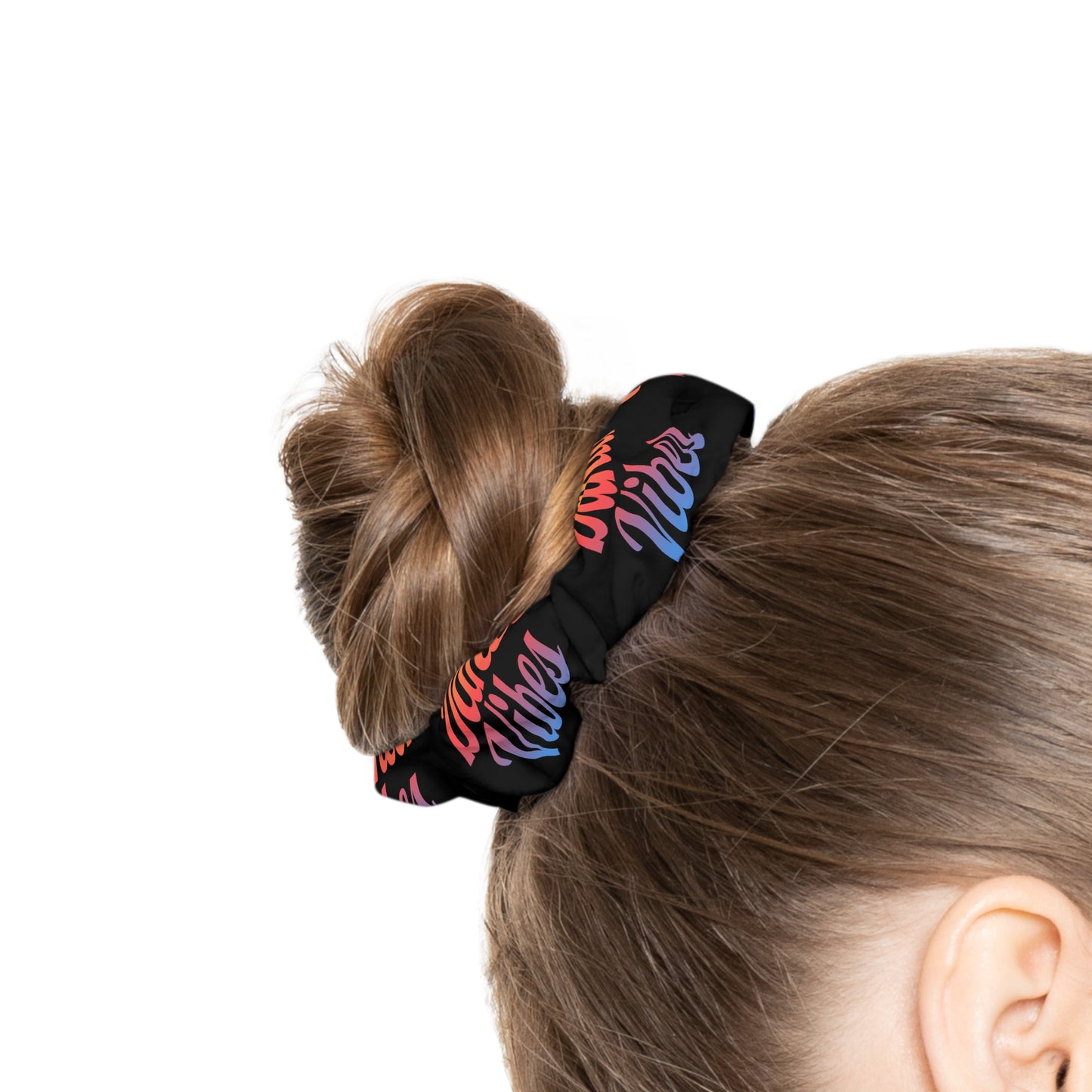 “Dancer Vibes” Scrunchie – Colorful Text Dance Hair Accessory for Performers and Dance Lovers