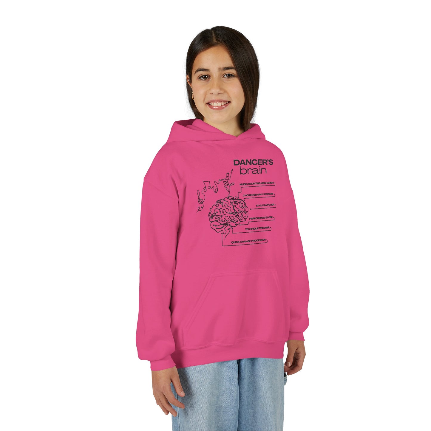 “Dancer’s Brain” Unisex Youth Hoodie with Funny Dance Brain Graphic – Personalized Dance Hoodie for Kids & Teens, Custom Name or Studio Option
