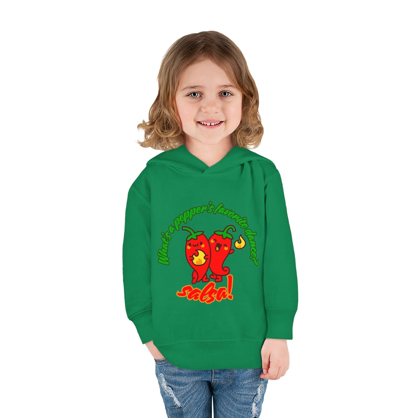 "What's a Pepper's Favorite Dance? Salsa!" Toddler Fleece Dance Hoodie – Funny Colorful Pullover for Kids