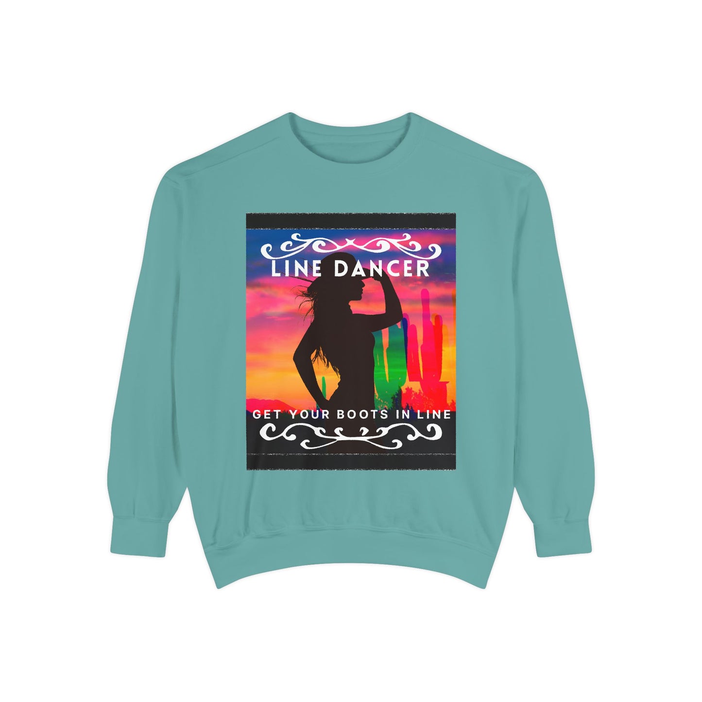 "Line Dancer, Get Your Boots in Line" Unisex Lightweight Crewneck Sweatshirt – Western Dance Graphic Pullover for Country Music & Boot Scootin’ Fans
