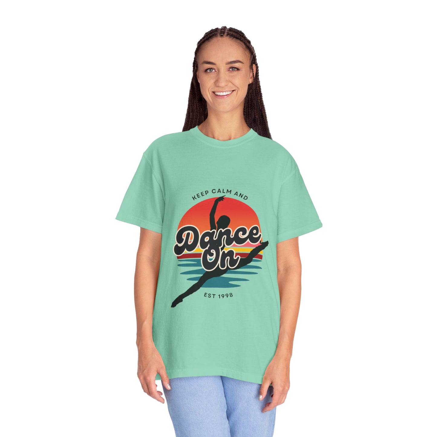 "Keep Calm and Dance On" Unisex Garment-Dyed T-Shirt – Retro Dance Graphic Tee – Vintage-Inspired Comfort Shirt for Dancers