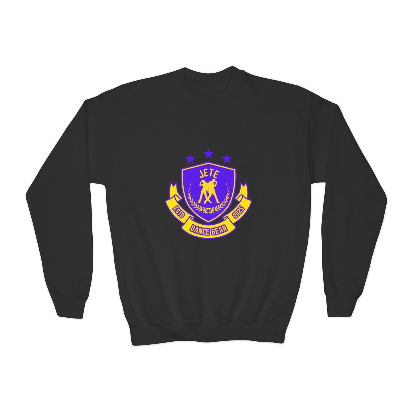 "Jeté Dance Gear" – Collegiate Style Youth Crewneck Sweatshirt | Bold Kids Dance Team Pullover