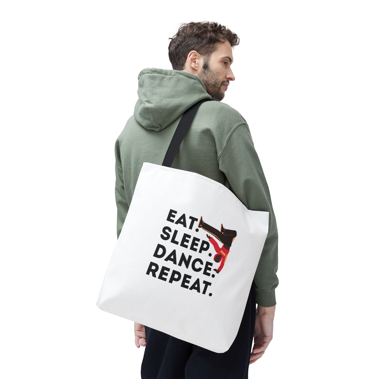 "Eat Sleep Dance Repeat" B-Boy Canvas Tote Bag – Hip-Hop Dancer Graphic Dance Tote for Everyday Use