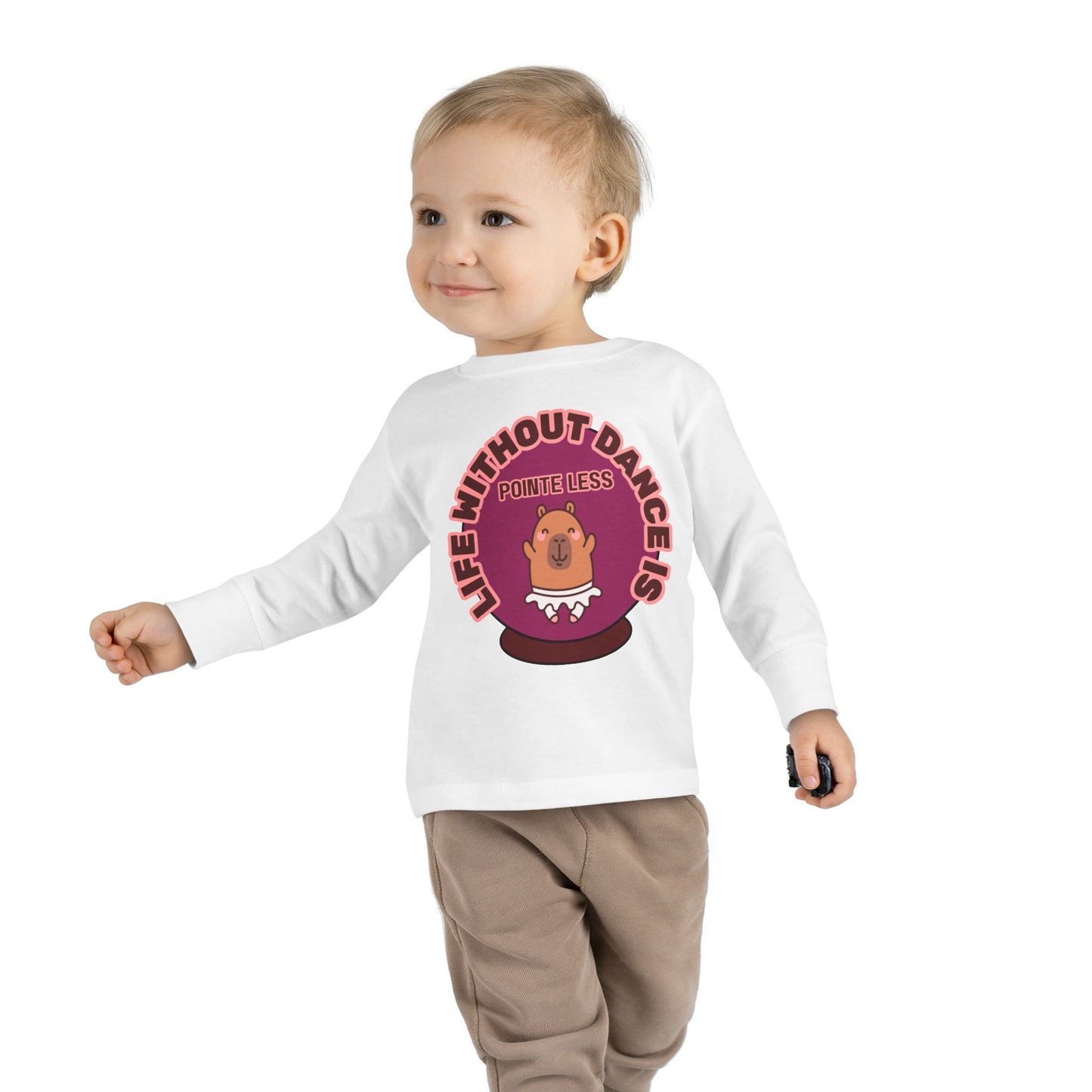 "Life Without Dance Is Pointeless" Toddler Dance T-Shirt – Cute Dancing Capybara Graphic Long Sleeve Tee for Kids