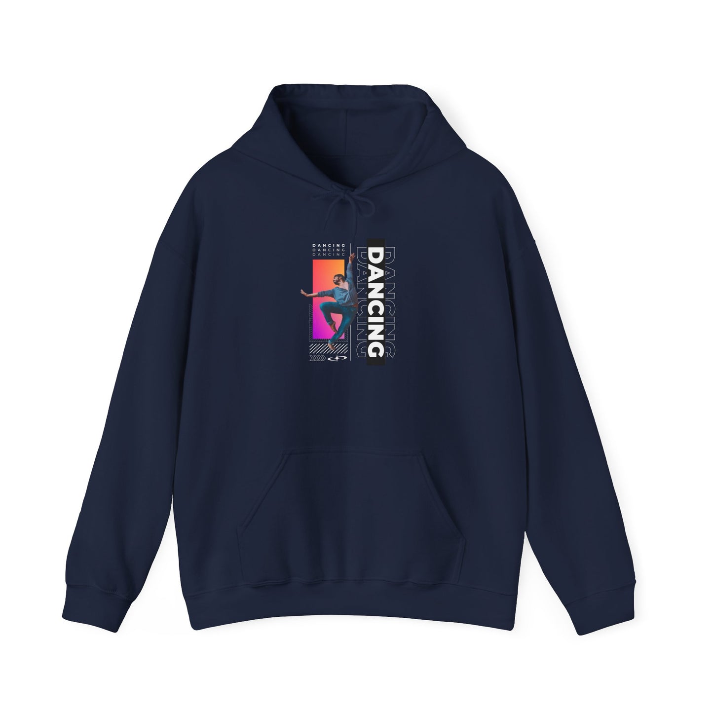 “Dancing” Text with Streetwear-Style Male Dancer Graphic – Unisex Heavy Blend™ Hooded Sweatshirt – Cozy Dance Hoodie for Performers & Dance Enthusiasts