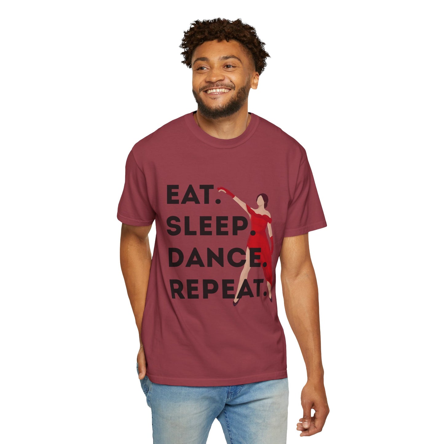 "Eat Sleep Dance Repeat" Unisex Garment-Dyed T-Shirt – Bold Dancer Graphic Tee – Dance Lifestyle Shirt for Performers & Enthusiasts