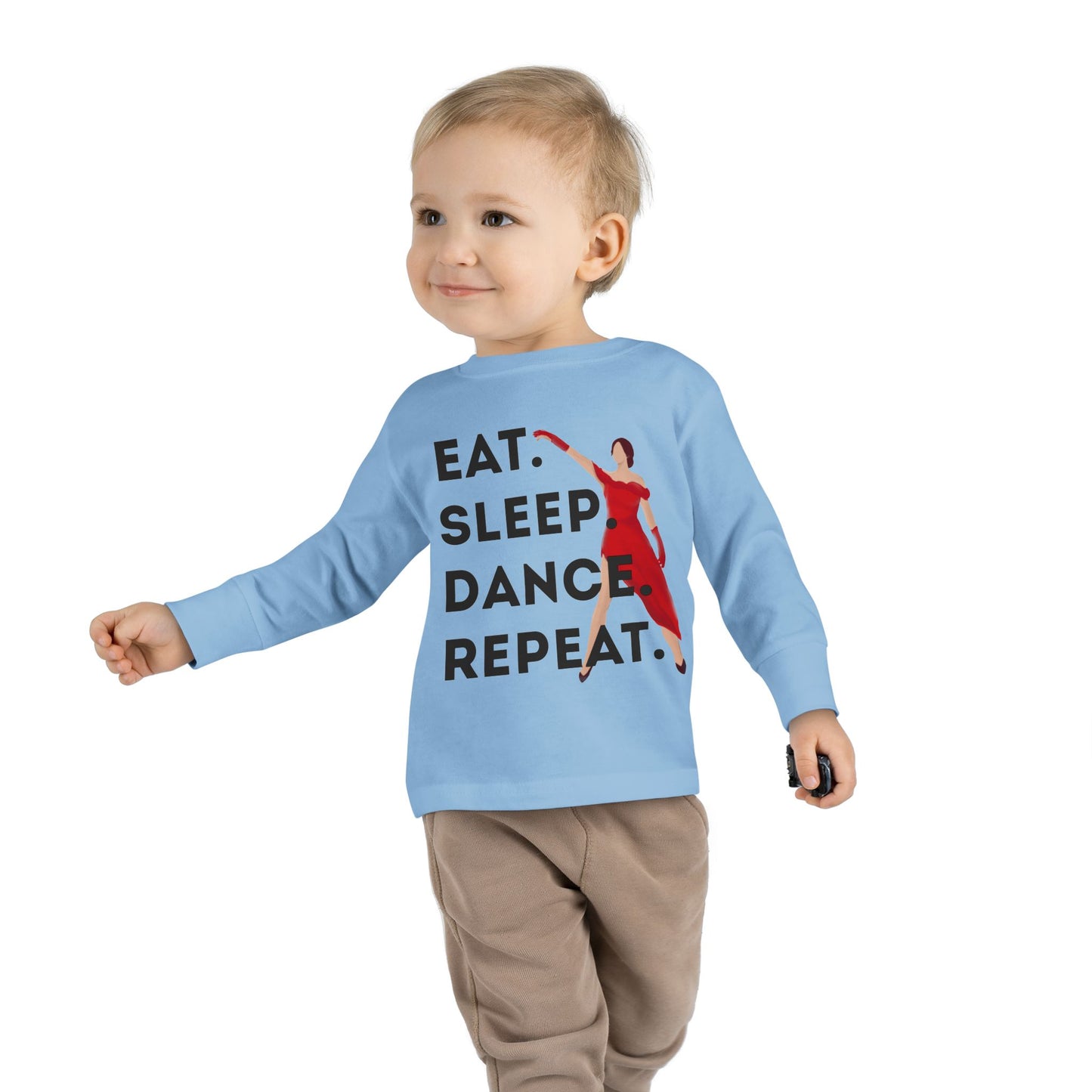 "Eat, Sleep, Dance, Repeat" Toddler Dance Long Sleeve T-Shirt – Bold Dancer Graphic Shirt for Kids