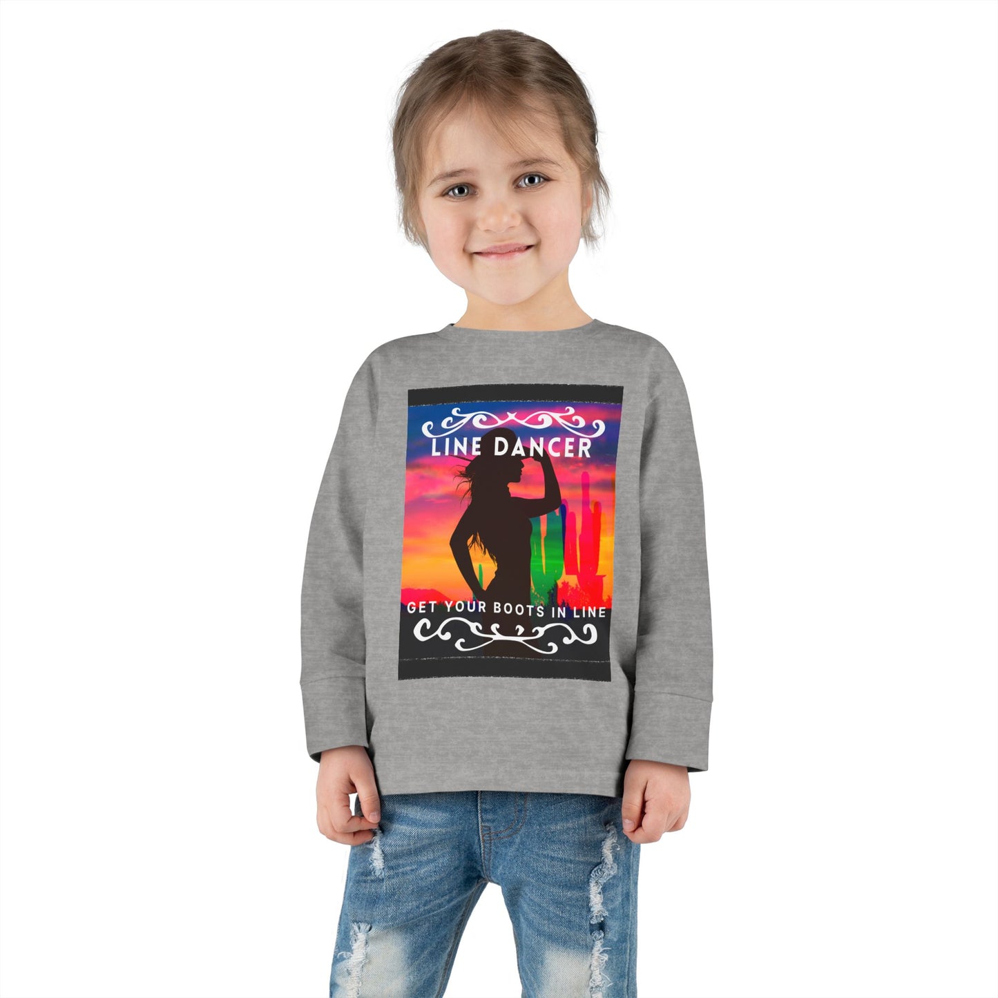 "Line Dancer – Get Your Boots in Line" Toddler Dance T-Shirt – Western-Inspired Long Sleeve Tee for Kids