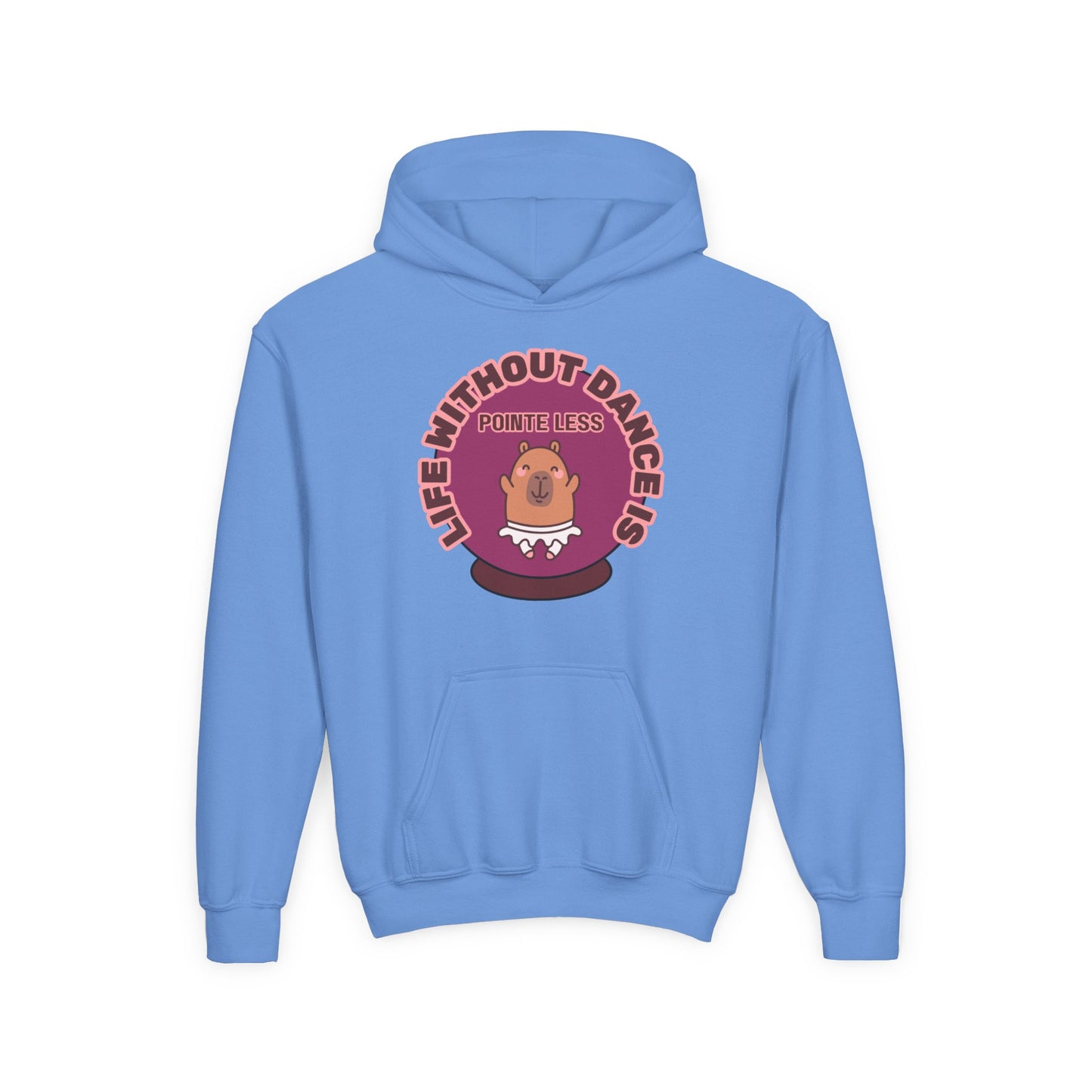 "Life Without Dance Is Pointeless" Youth Hooded Sweatshirt – Cute Dancing Capybara Graphic Hoodie for Kids and Teens