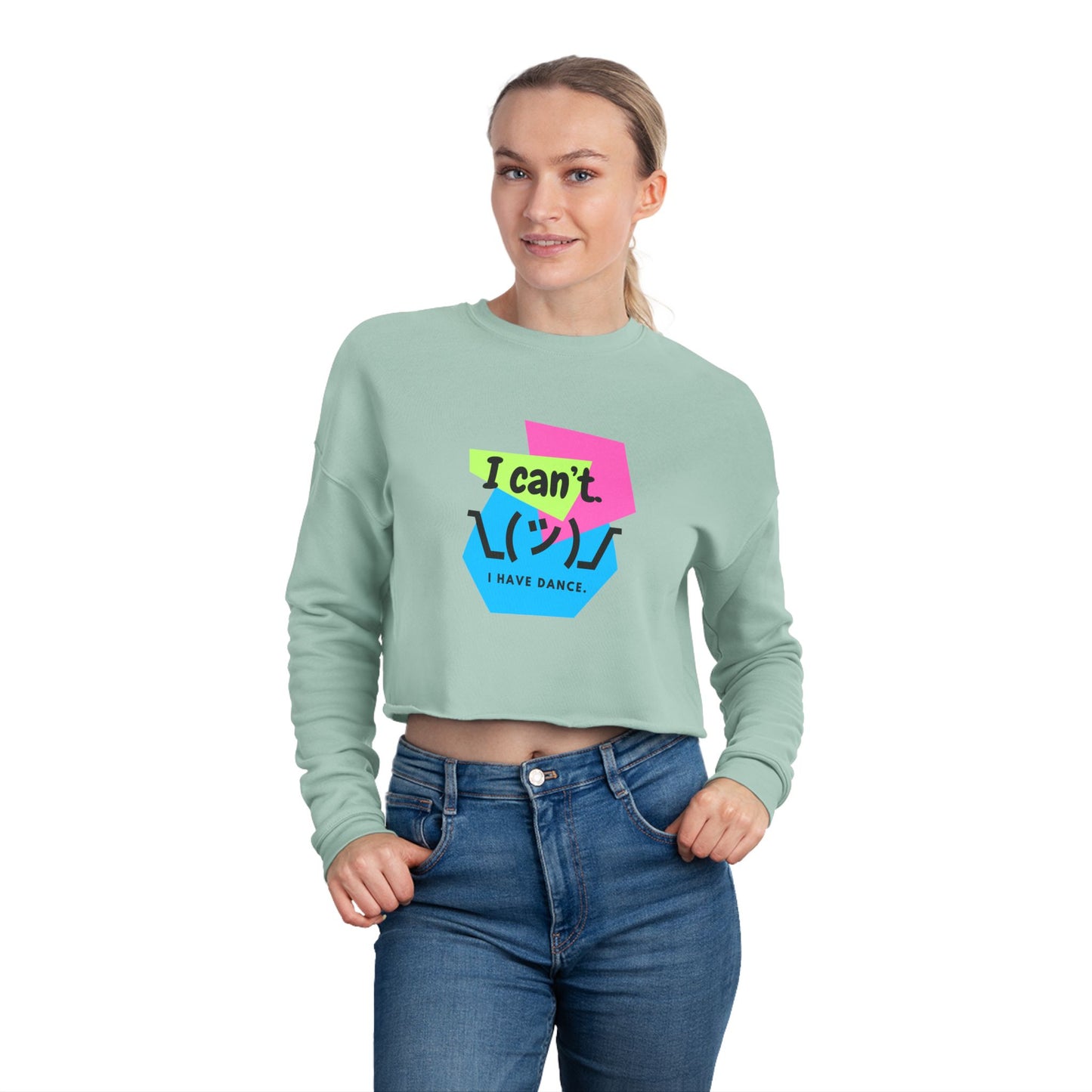 "I Can’t. I Have Dance." – Women’s Cropped Dance Sweatshirt | Retro 80s Emoji Graphic Pullover for Dancers