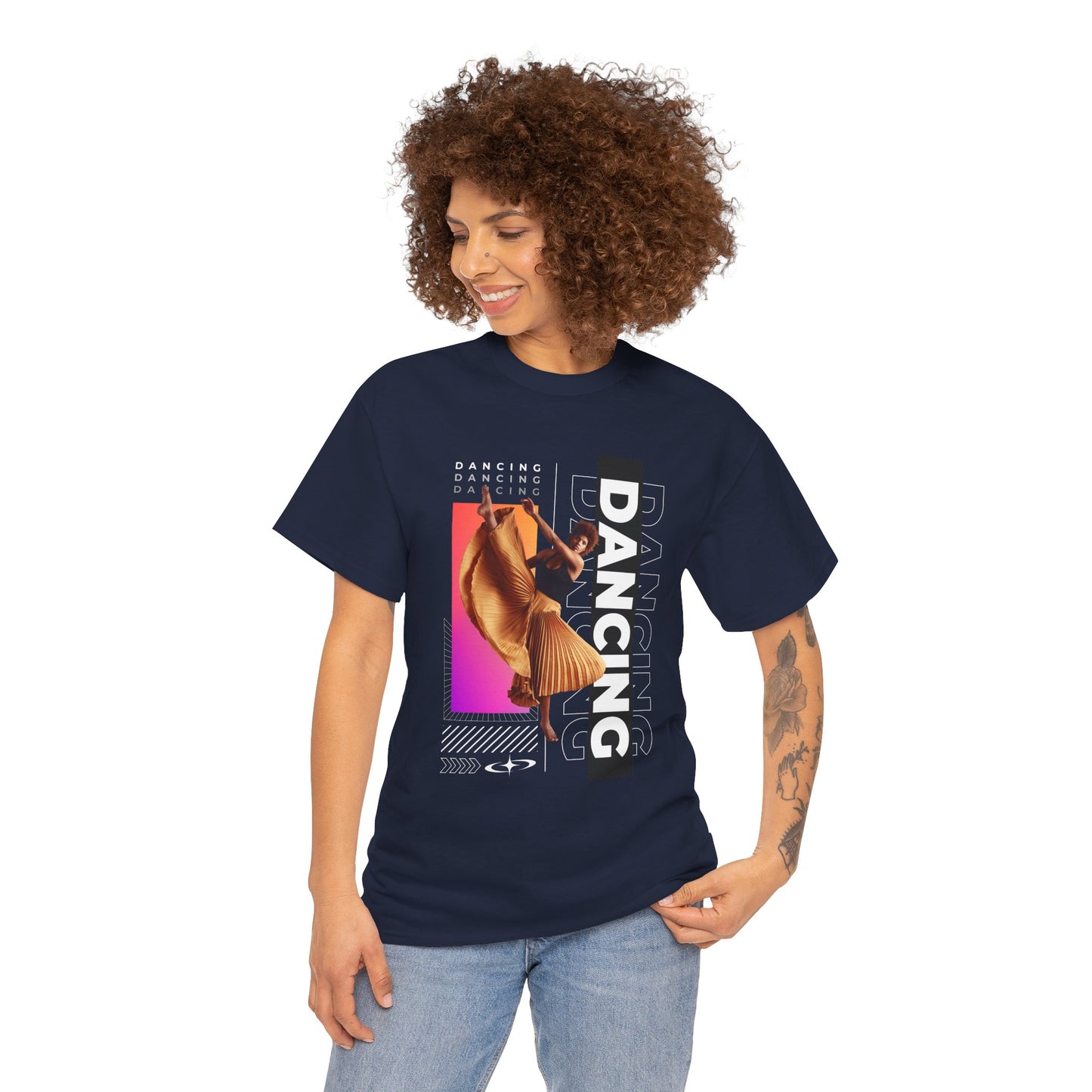 “Dancing” Streetwear-Inspired Female Dancer Unisex Heavy Cotton Tee – Urban Dance Graphic T-Shirt for Performers and Dance Lovers