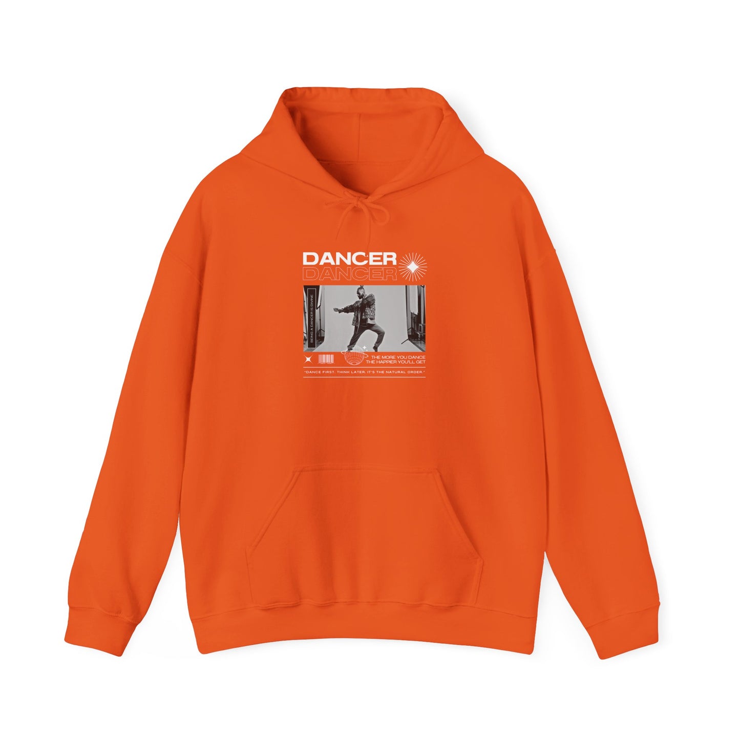 “Dancer” Text with Jazz-Inspired Streetwear-Style Pose Graphic – Unisex Heavy Blend™ Hooded Sweatshirt – Cozy Dance Hoodie for Jazz Dancers & Performing Arts Lovers  "
