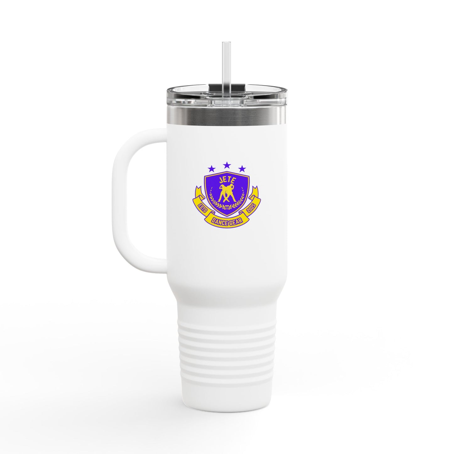 "Jeté Dance Gear Estd 2025" | 40oz Insulated Travel Mug with Collegiate-Inspired Graphic – Durable Stainless Steel Tumbler for Dancers & Dance Lovers