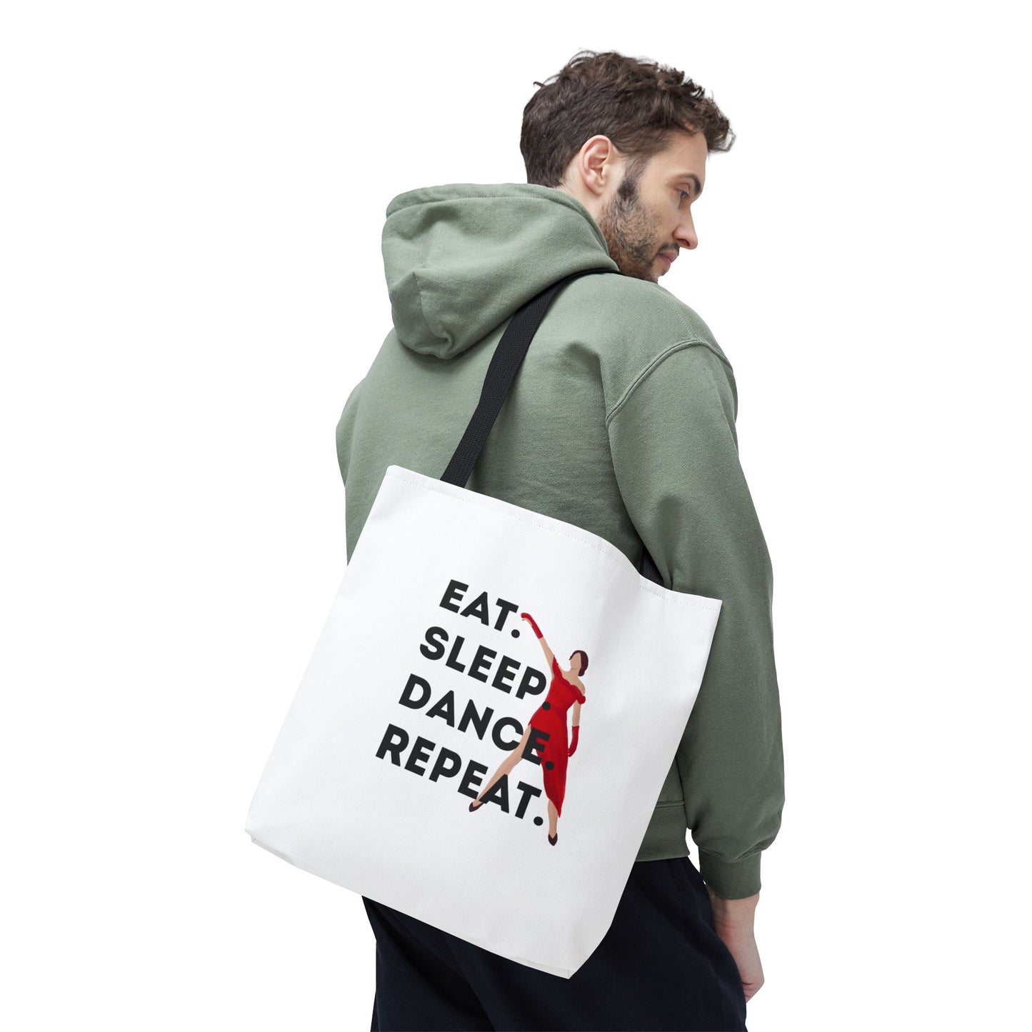 "Eat Sleep Dance Repeat" Canvas Tote Bag – Bold Dancer Graphic Dance Bag for Studio, School & Everyday Use