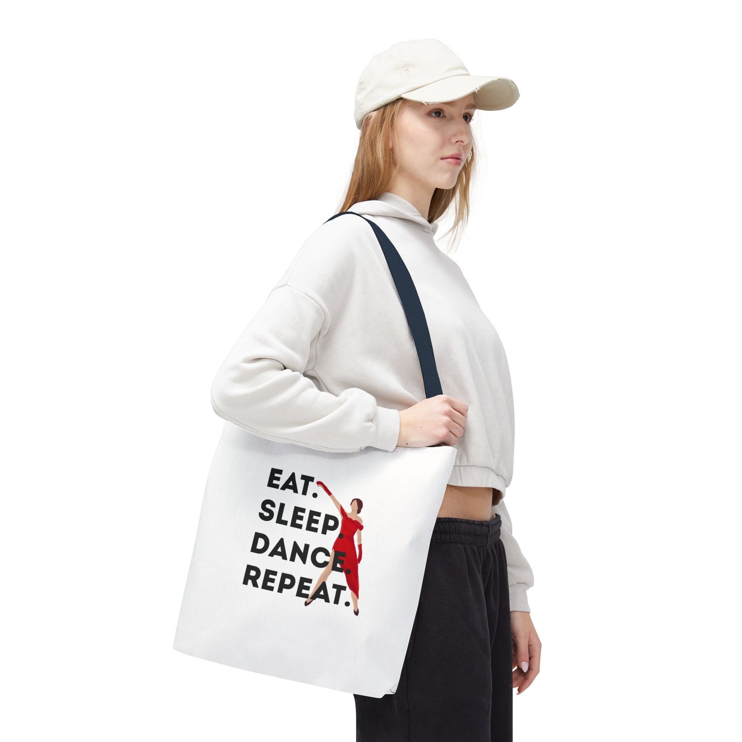 "Eat Sleep Dance Repeat" Canvas Tote Bag – Bold Dancer Graphic Dance Bag for Studio, School & Everyday Use