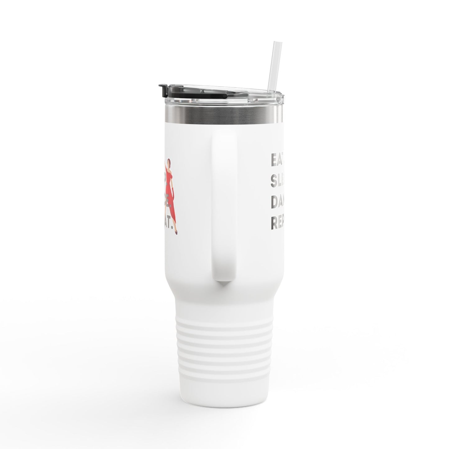 "Eat Sleep Dance Repeat" 40oz Insulated Travel Mug – Bold Dancer Graphic | Dance-Themed Stainless Steel Tumbler for Hot & Cold Drinks