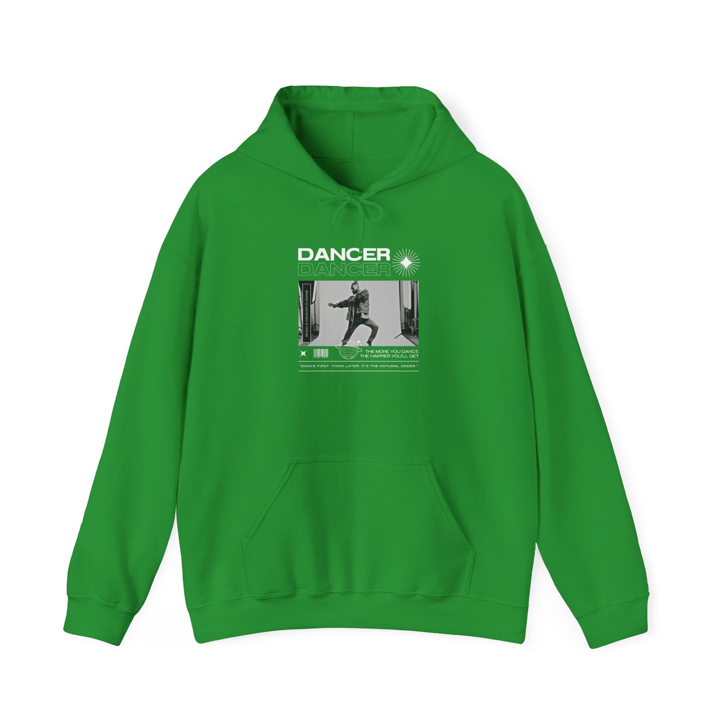“Dancer” Text with Jazz-Inspired Streetwear-Style Pose Graphic – Unisex Heavy Blend™ Hooded Sweatshirt – Cozy Dance Hoodie for Jazz Dancers & Performing Arts Lovers  "