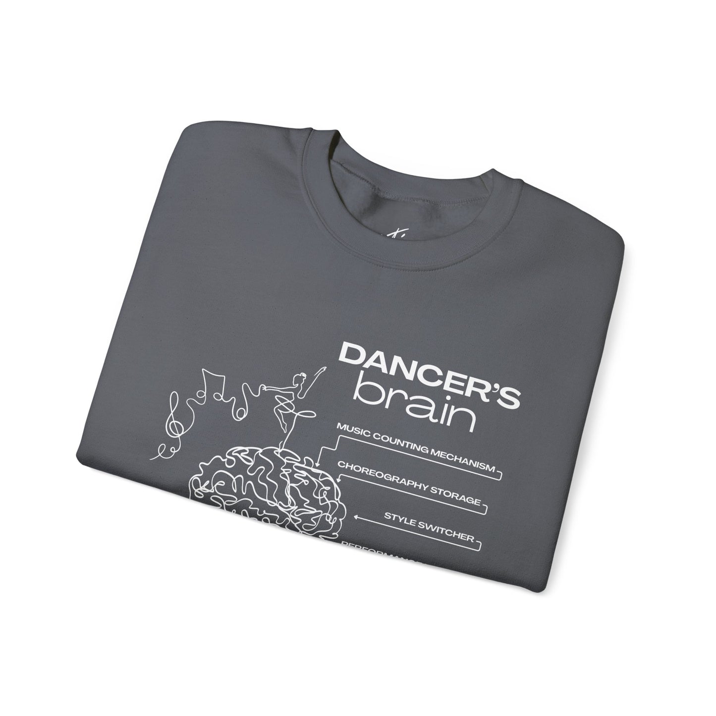 “Dancer’s Brain” Funny Dance Anatomy Sweatshirt – Unisex Heavy Blend Crewneck with Optional Name or Studio Personalization