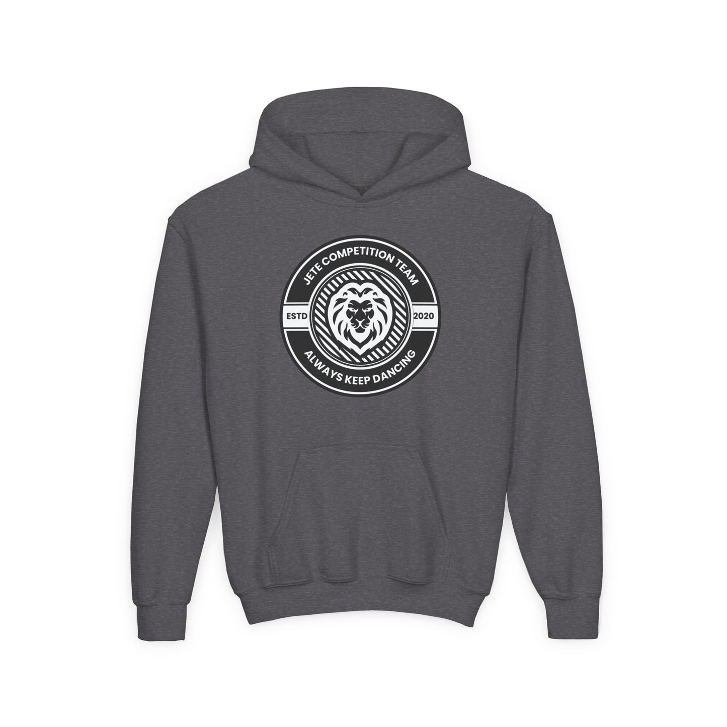 "Jeté Competition Team - Always Keep Dancing" Youth Hooded Sweatshirt – Bold Collegiate Emblem Dance Graphic Hoodie for Kids and Teens
