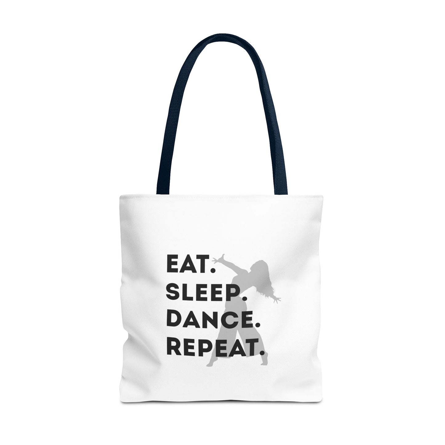 "Eat Sleep Dance Repeat" Canvas Tote Bag – Gray Dancer Silhouette Dance-Themed Reusable Shoulder Bag for Dancers, Studio, or Everyday Use