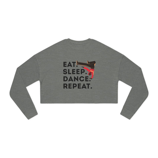 "Eat, Sleep, Dance, Repeat" Women’s Cropped Dance Sweatshirt – Bold B-Boy Graphic | Street Style Dance Apparel for Breakdancers & Hip-Hop Lovers
