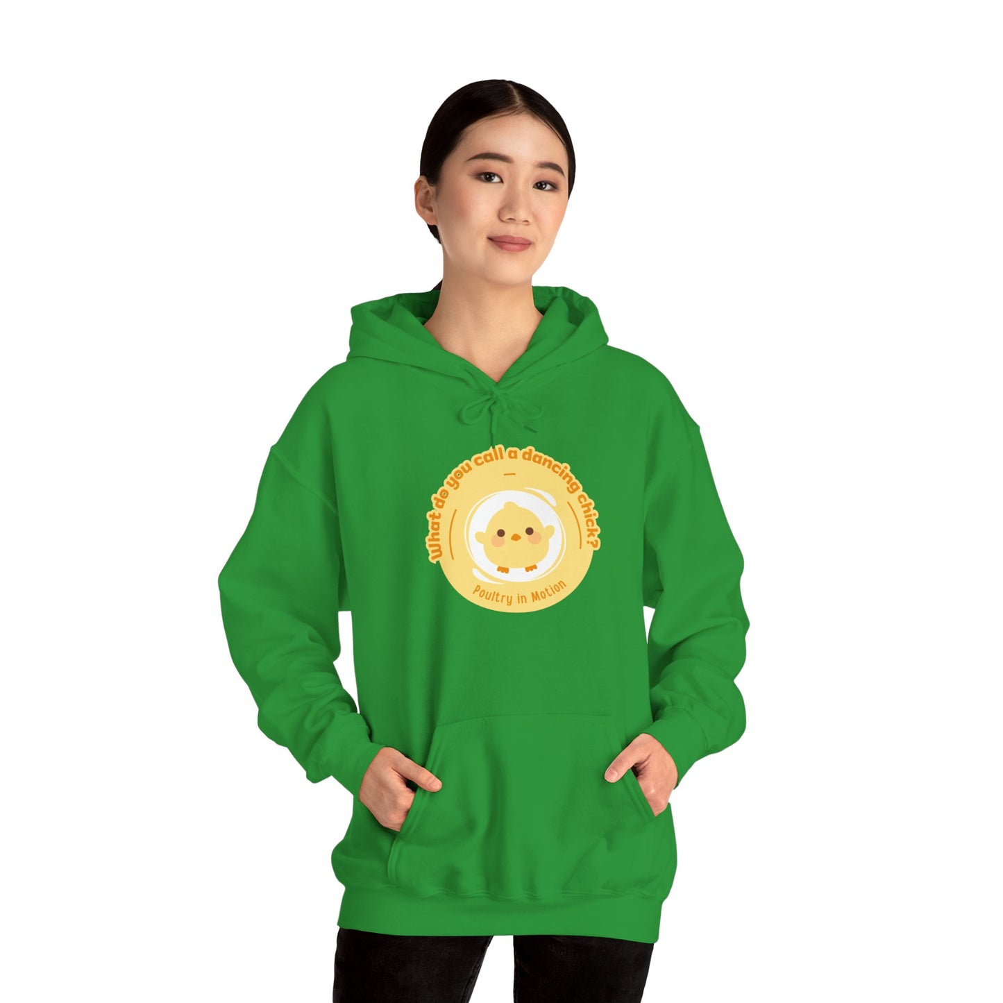 "What do you call a dancing chick? Poultry in Motion" Unisex Dance Hoodie – Funny Dancing Chick Graphic Sweatshirt for Dancers