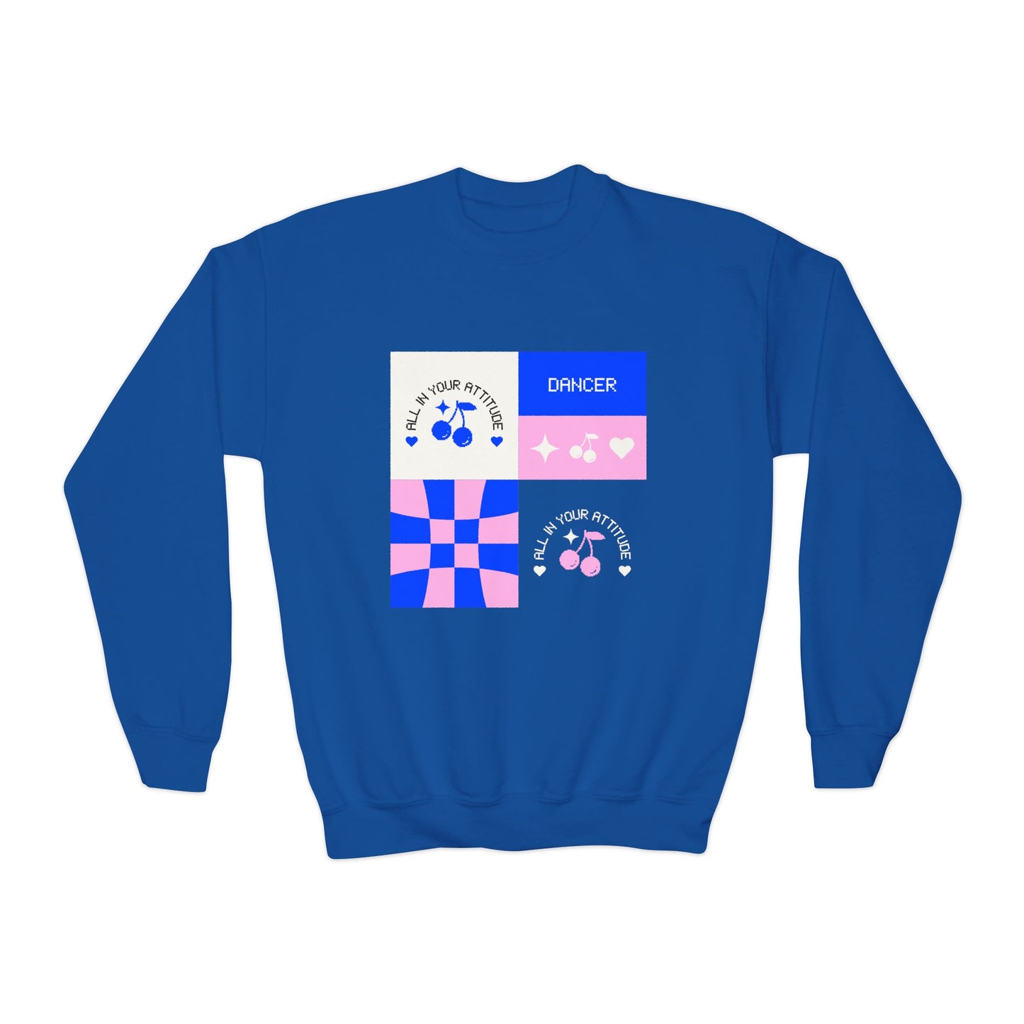 "Dancer – All in Your Attitude" Youth Crewneck Sweatshirt | Retro Dance Graphic Kids Pullover for Confident Movers