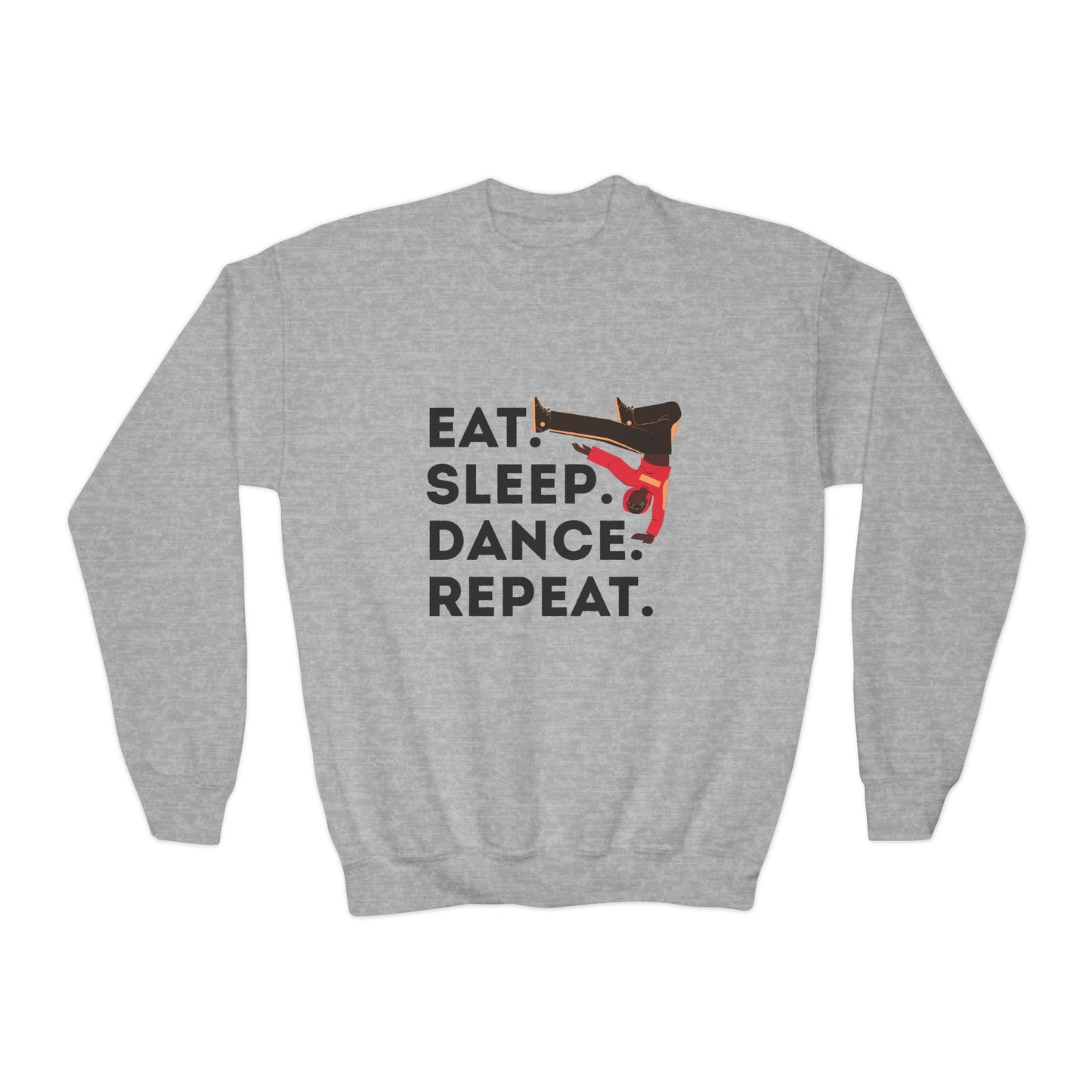 "Eat Sleep Dance Repeat" – Bold B-Boy Graphic Youth Crewneck Sweatshirt | Hip Hop Dance Kids Pullover