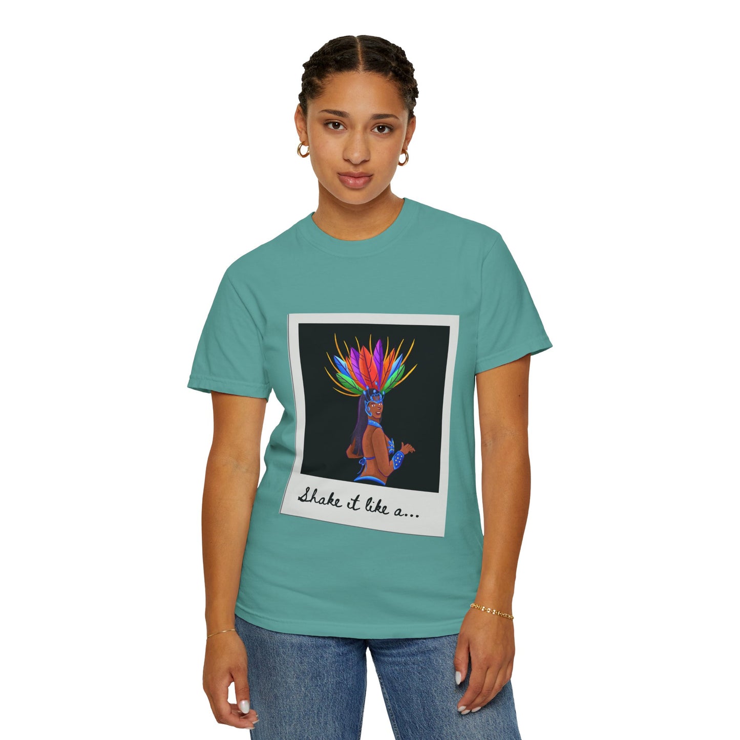 "Shake It Like a Samba Star" Unisex Garment-Dyed Dance T-Shirt – Bold Carnival-Inspired Graphic Tee for Dancers