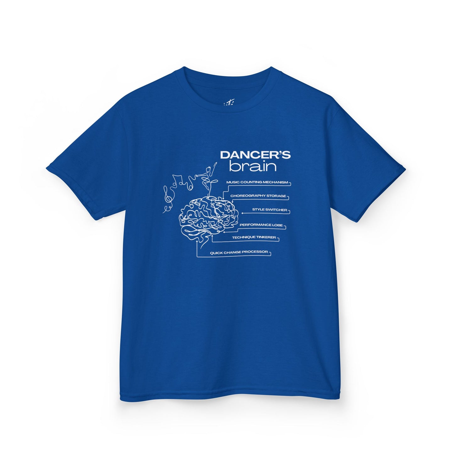 “Dancer’s Brain” Youth Short Sleeve Tee with Funny Dance Brain Graphic – Personalized Dance T-Shirt for Kids & Teens, Custom Name or Studio Option