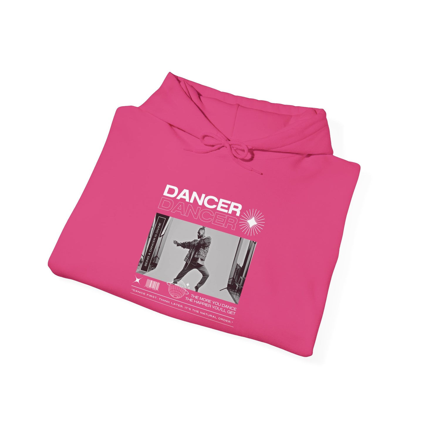 “Dancer” Text with Jazz-Inspired Streetwear-Style Pose Graphic – Unisex Heavy Blend™ Hooded Sweatshirt – Cozy Dance Hoodie for Jazz Dancers & Performing Arts Lovers "