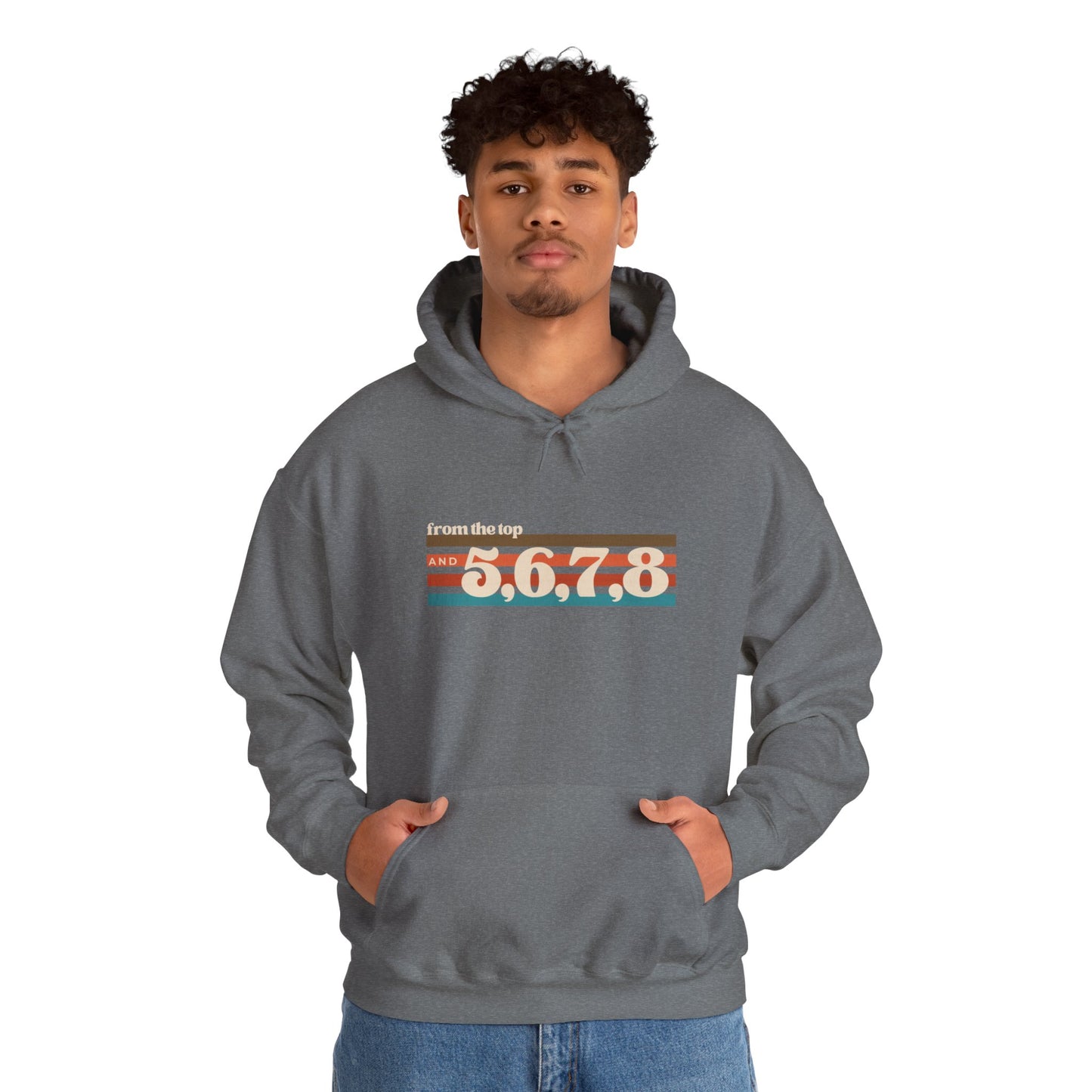 "From the Top and 5, 6, 7, 8" Unisex Hooded Sweatshirt – Retro Dance Rehearsal Hoodie for Dancers & Choreographers